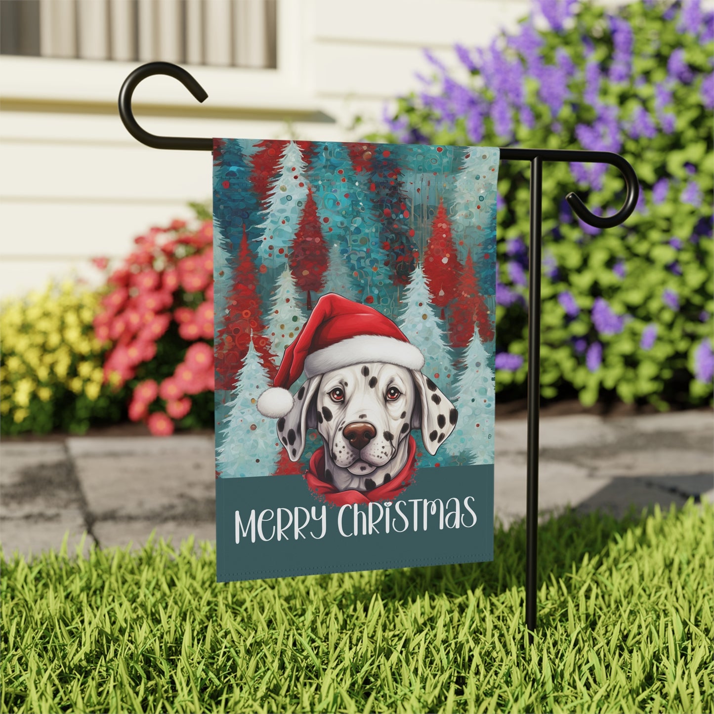 Dalmatian Merry Christmas 2-Sided Garden & House Flag/Banner