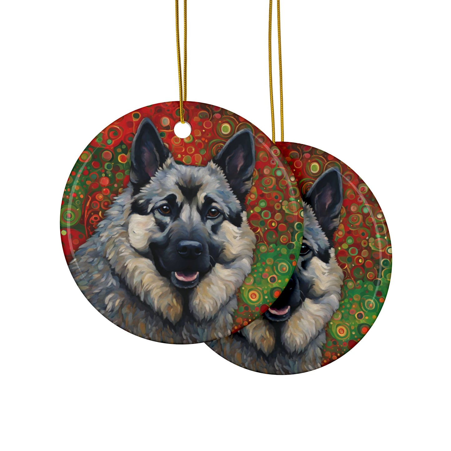 Norwegian Elkhound Christmas 3" Ceramic Ornaments, 2-Side Print, (1pc, 10pcs)