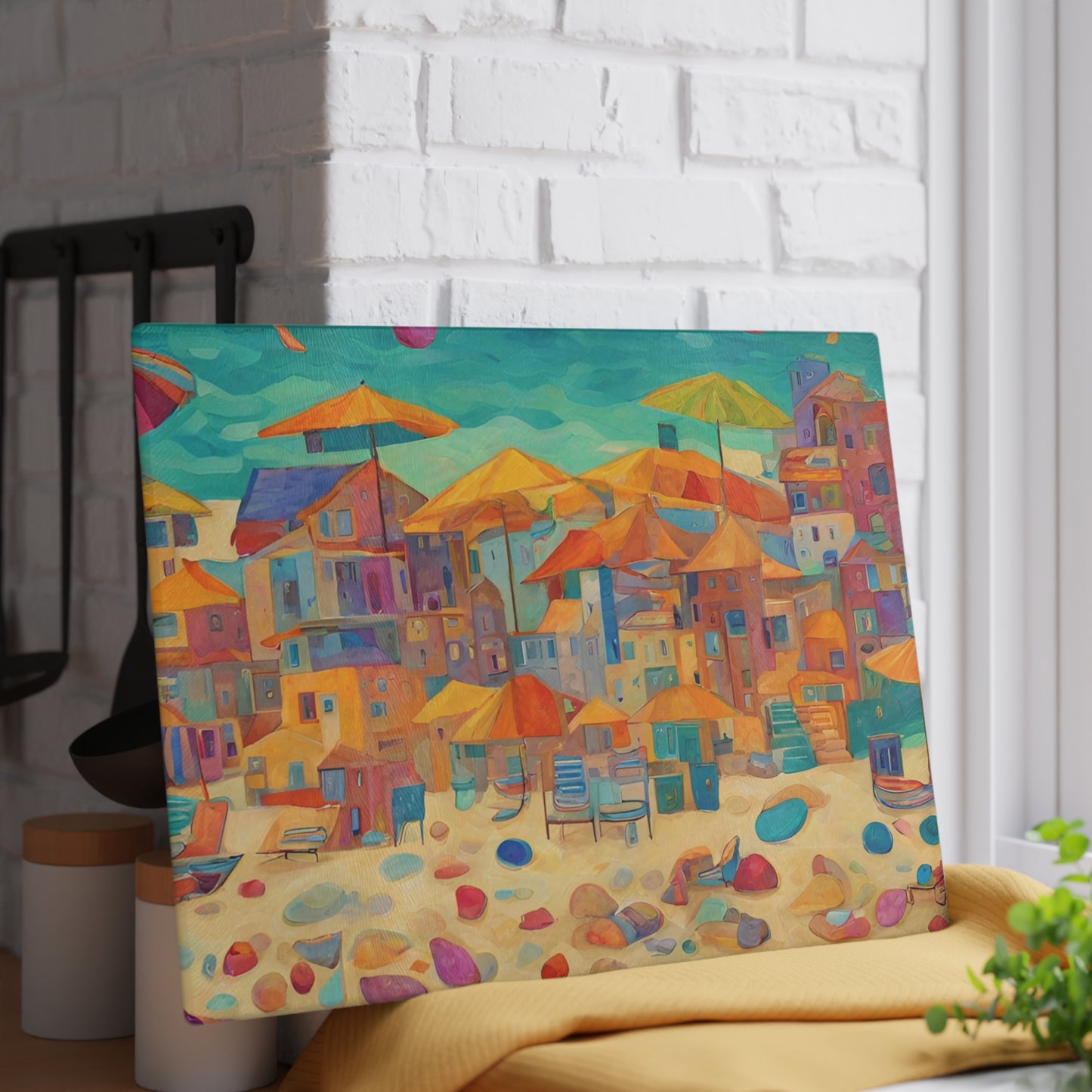 Seaside in Living Color Tempered Glass Cutting Board