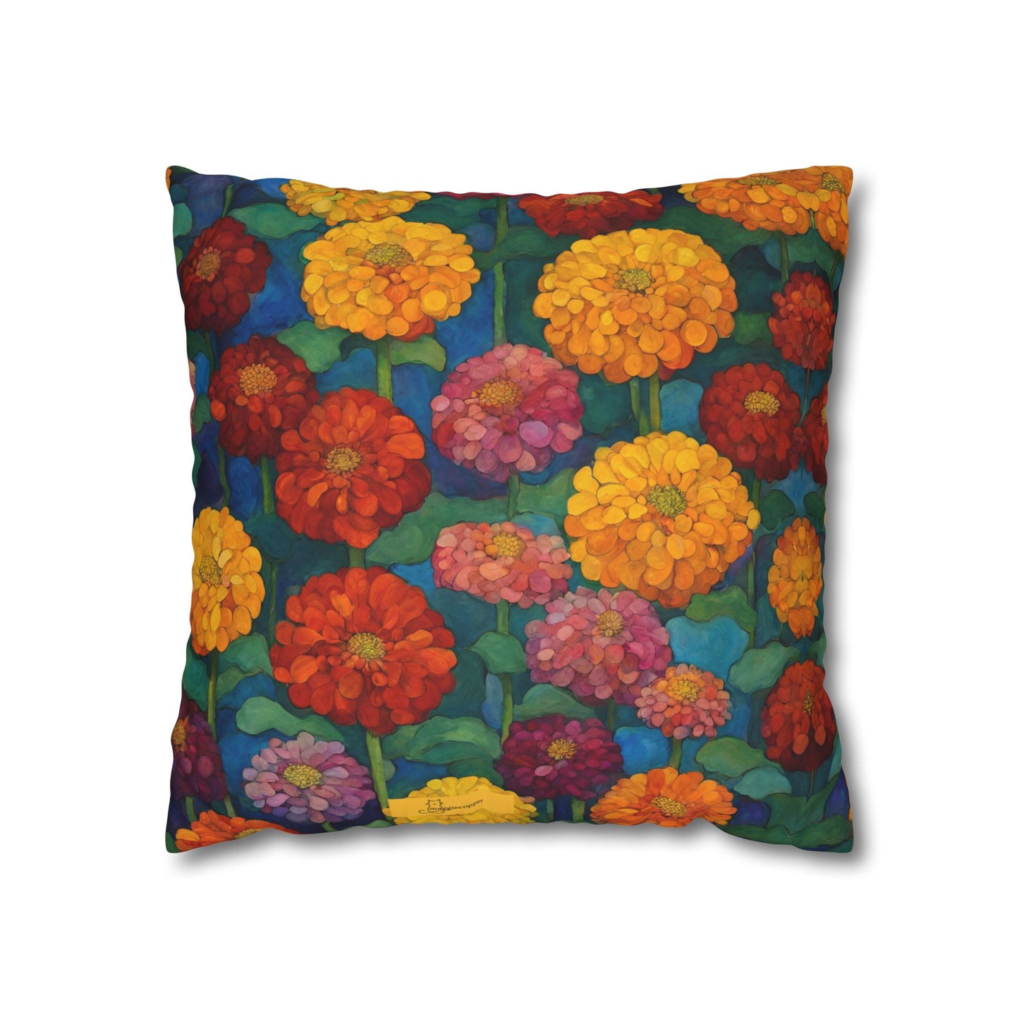 Happy Zinnias Square Poly Canvas Pillowcase