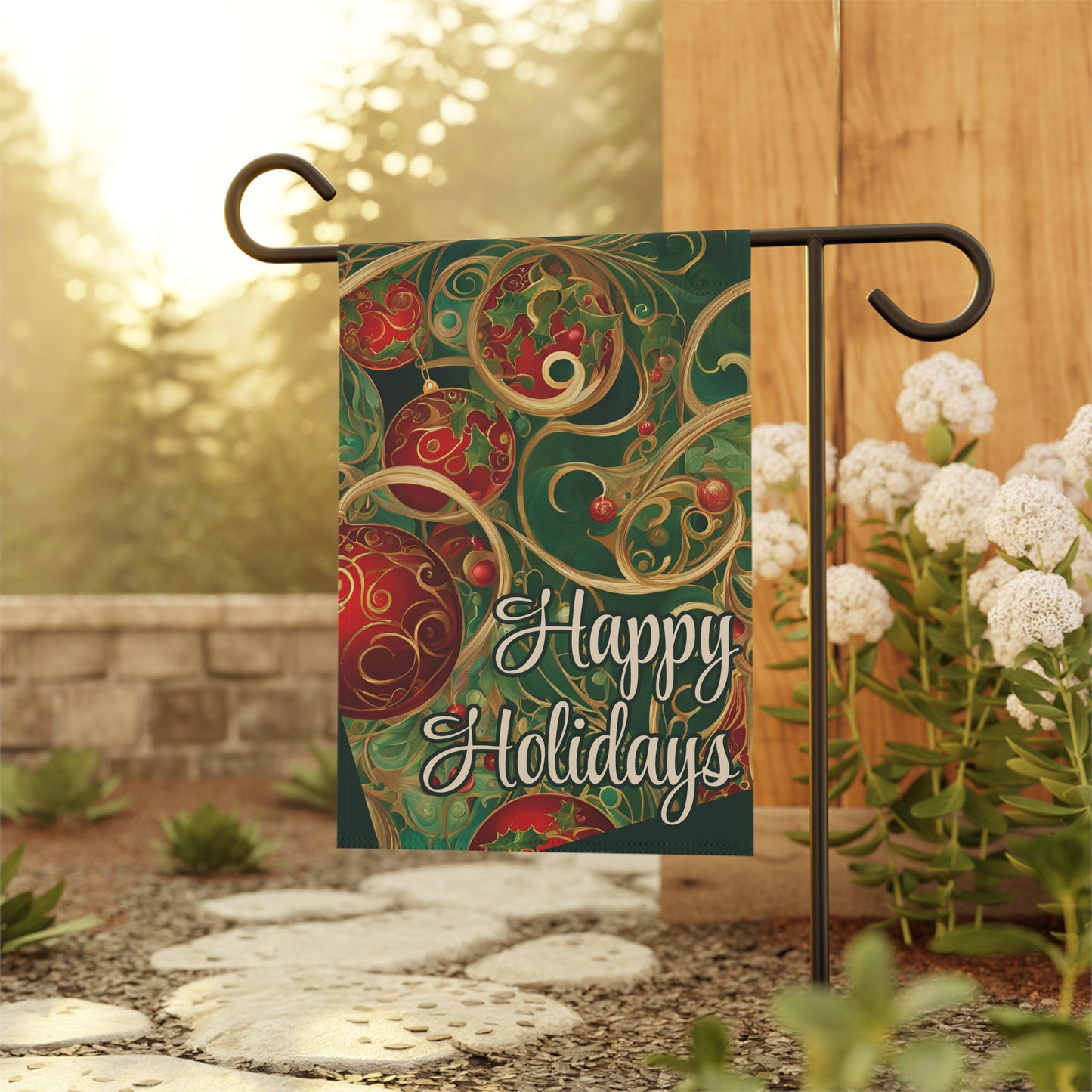 Happy Holidays Abstract 2-Sided Garden & House Flag/Banner