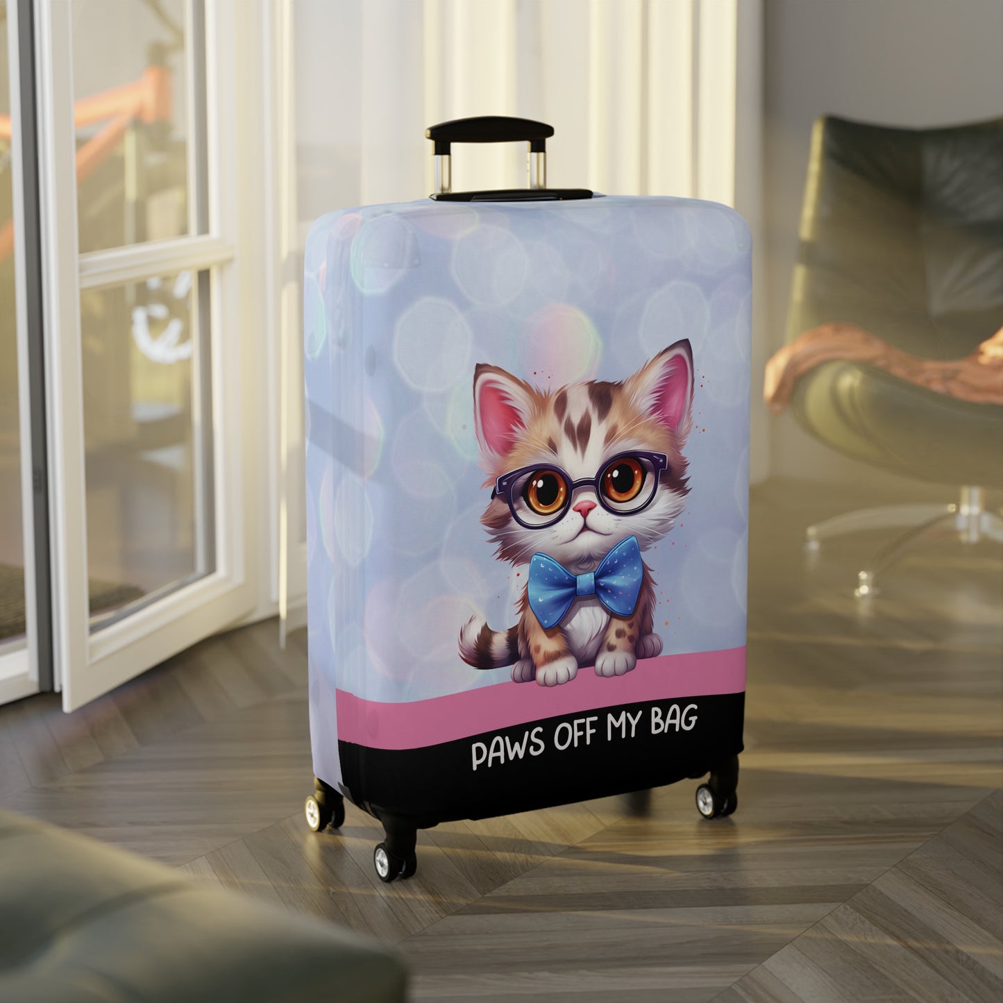 Kitten in Glasses & Blue Bow Tie Paws Off My Bag Luggage Cover