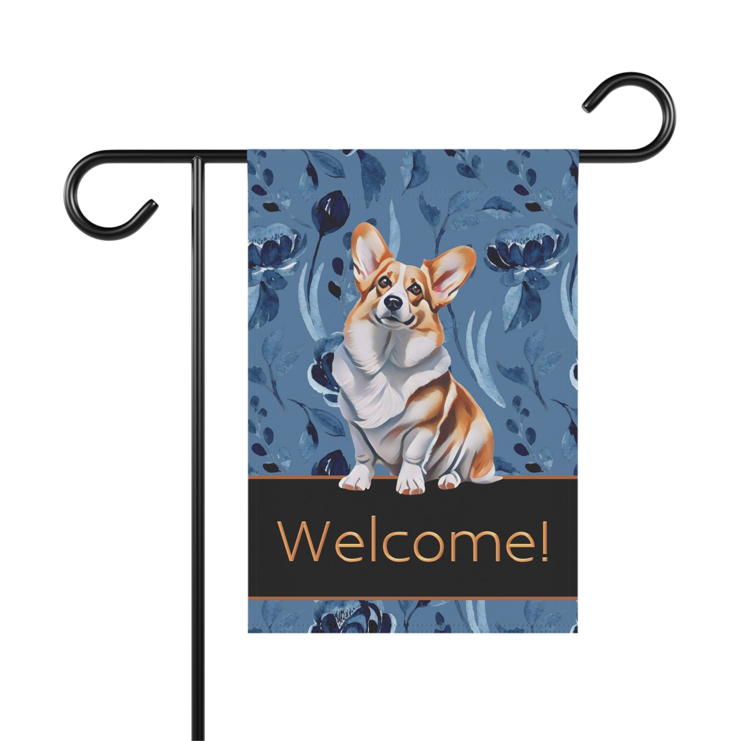 Corgi on Blue Welcome 2-Sided Garden & House Flag/Banner