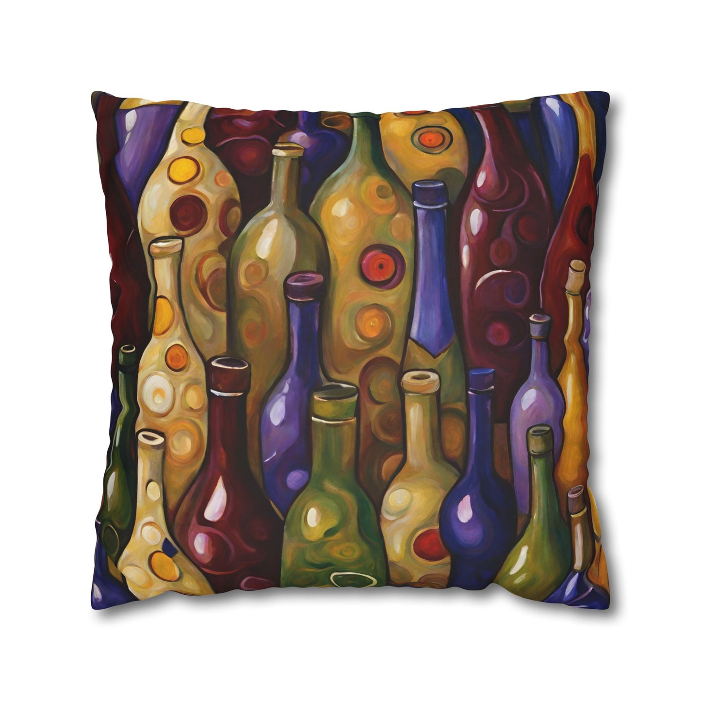 Wine Bottles Square Poly Canvas Pillowcase