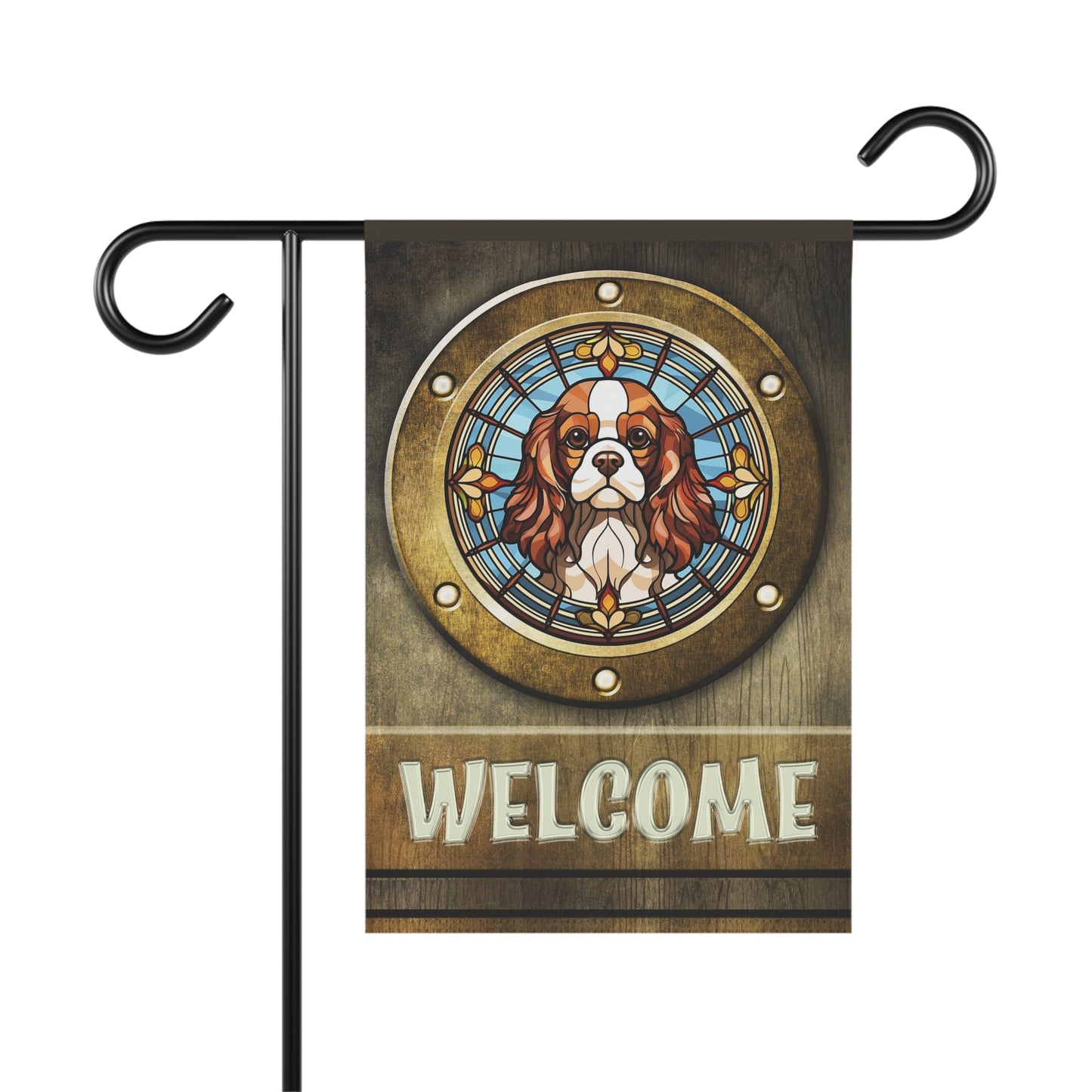 Cavalier King Charles in Port Hole Welcome 2-Sided Garden & House Flag/Banner