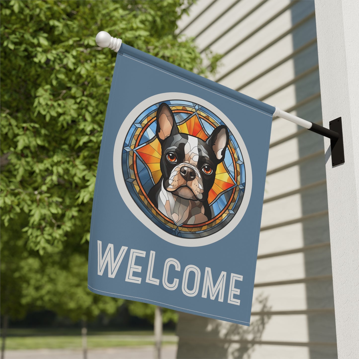 Boston Terrier Welcome 2-Sided Garden & House Flag/Banner