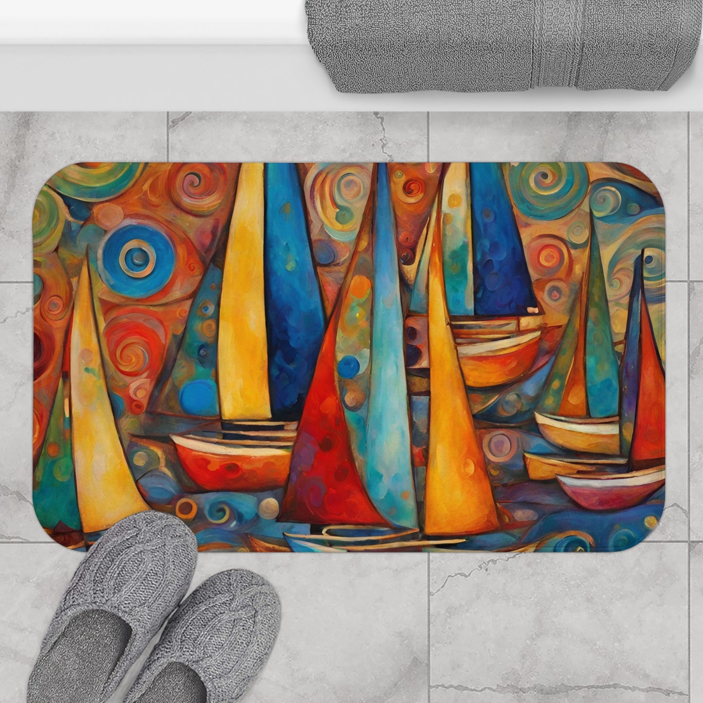 Colorful Sailboats Microfiber Bath Mat