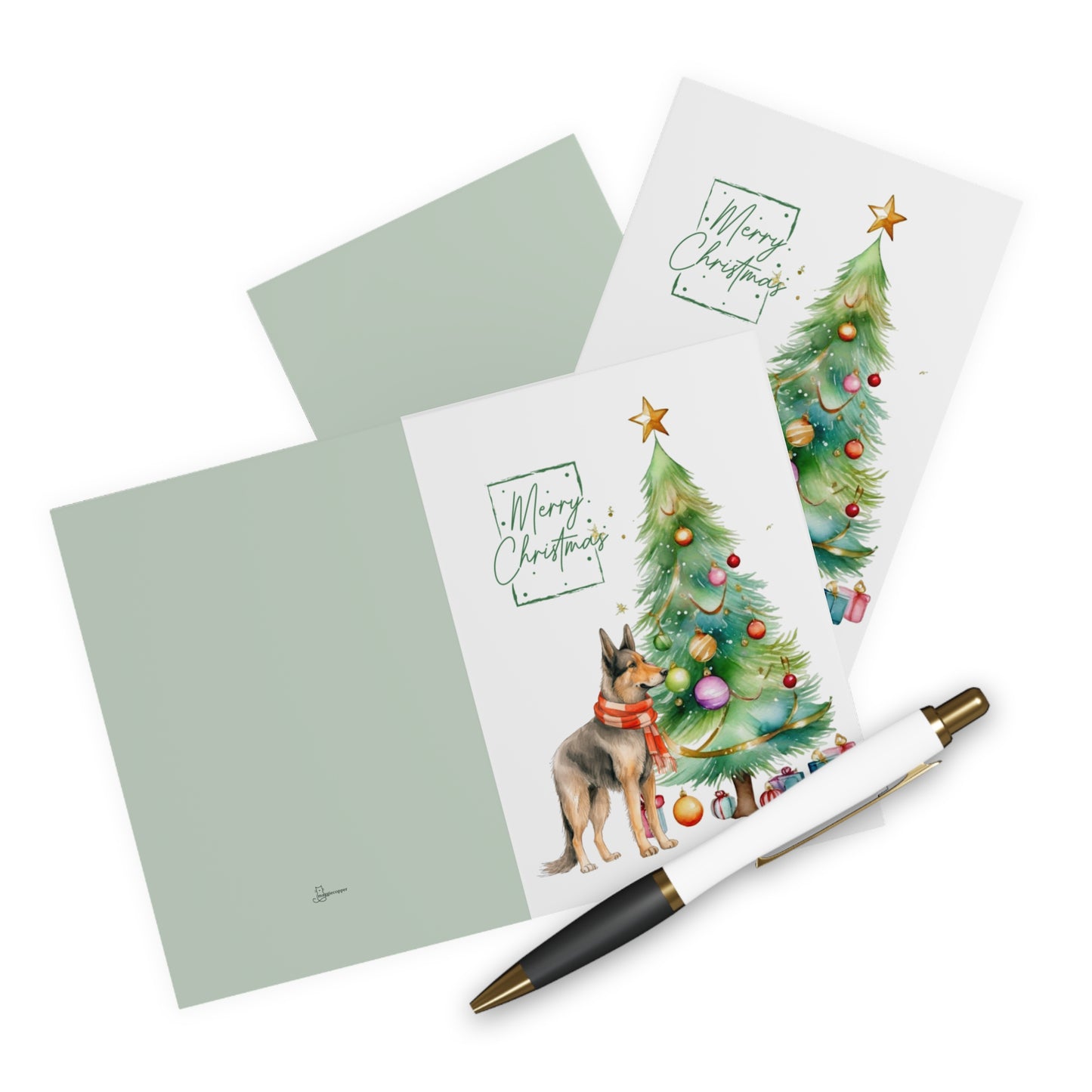 German Shepherd Merry Christmas Tree Cards (5 Pack Blank Inside)