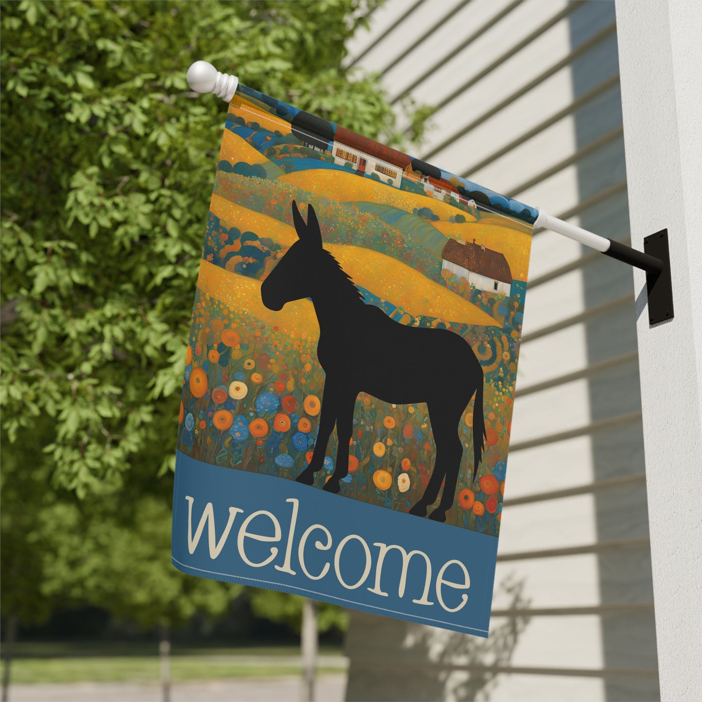 Donkey Silhouette Welcome 2-Sided Garden & House Flag/Banner