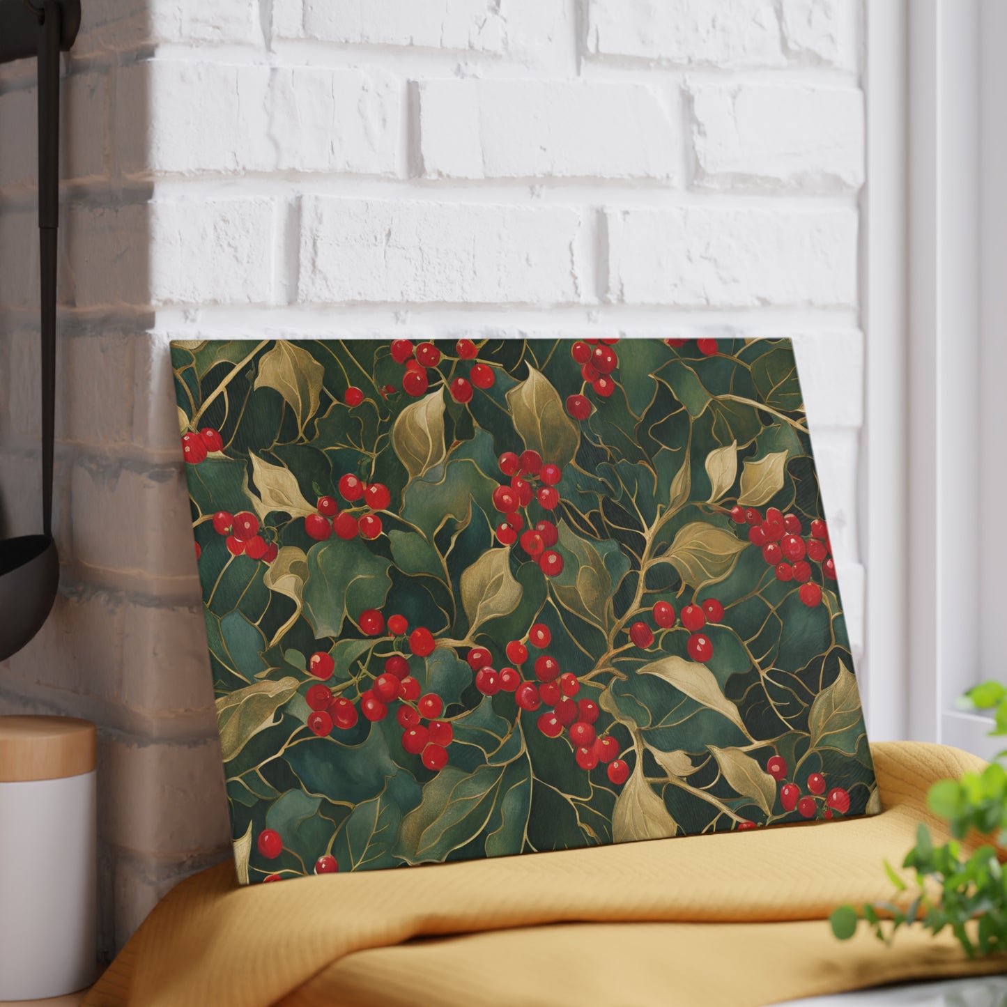 Christmas Holly Tempered Glass Cutting Board