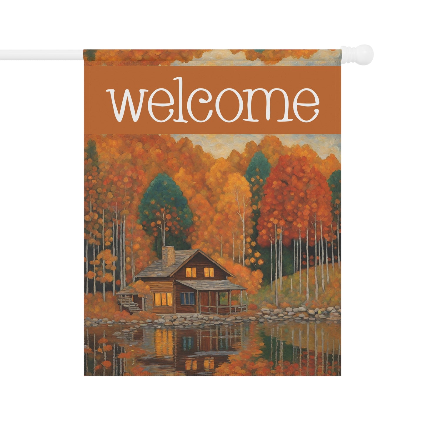 Autumn Cabin Welcome 2-Sided Garden & House Flag/Banner