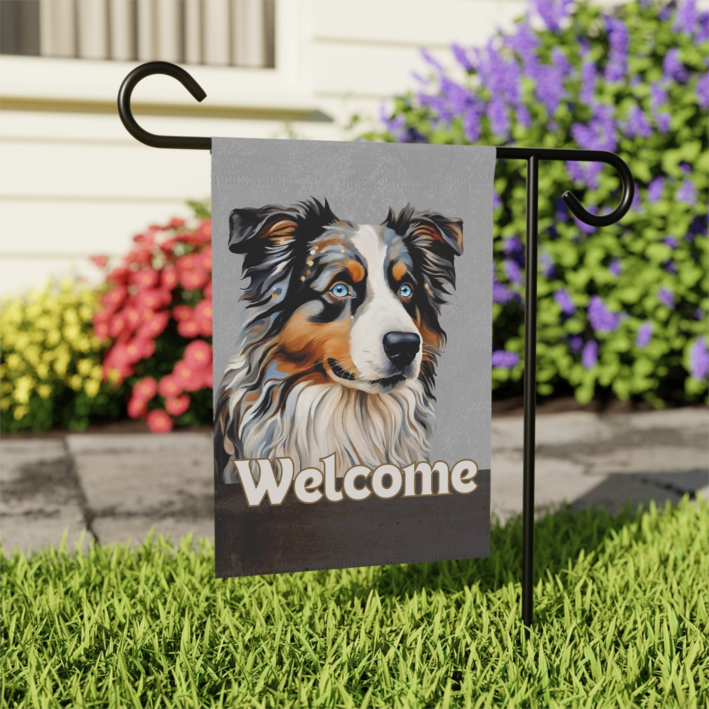 Australian Shepherd Welcome 2-Sided Garden & House Flag/Banner