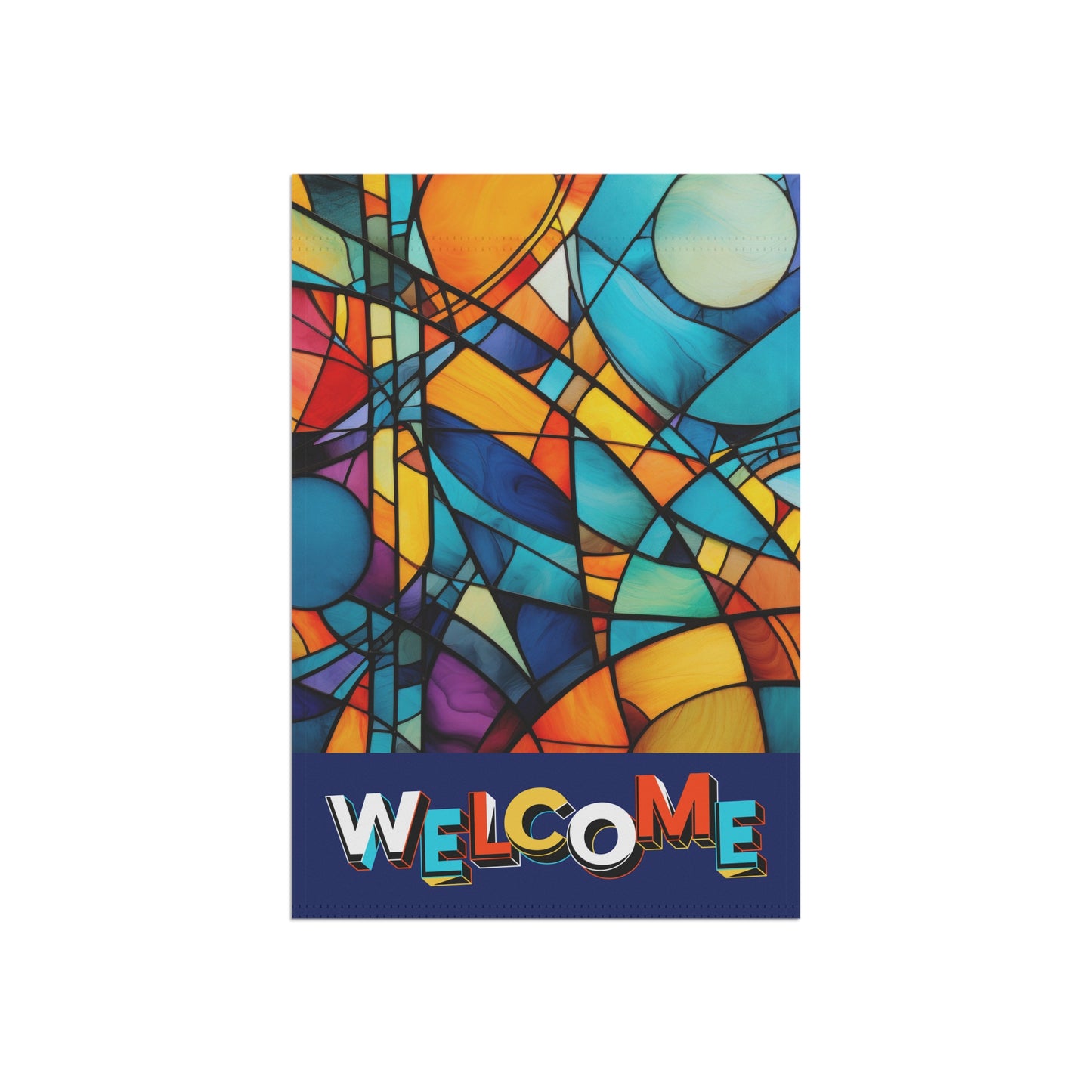 Modern Stained Glass Welcome 2-Sided Garden & House Flag/Banner