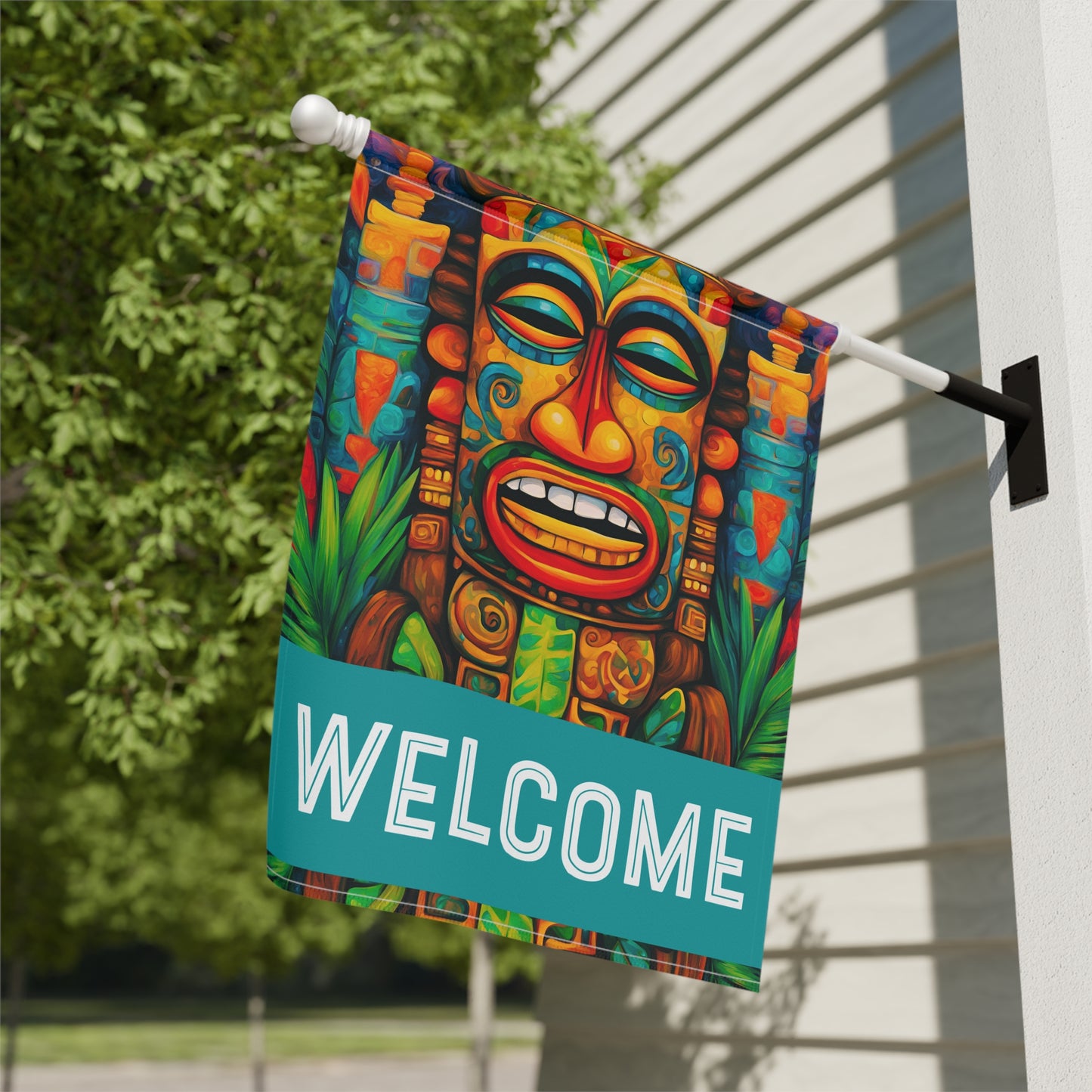 Happy Tiki Welcome 2-Sided Garden & House Flag/Banner