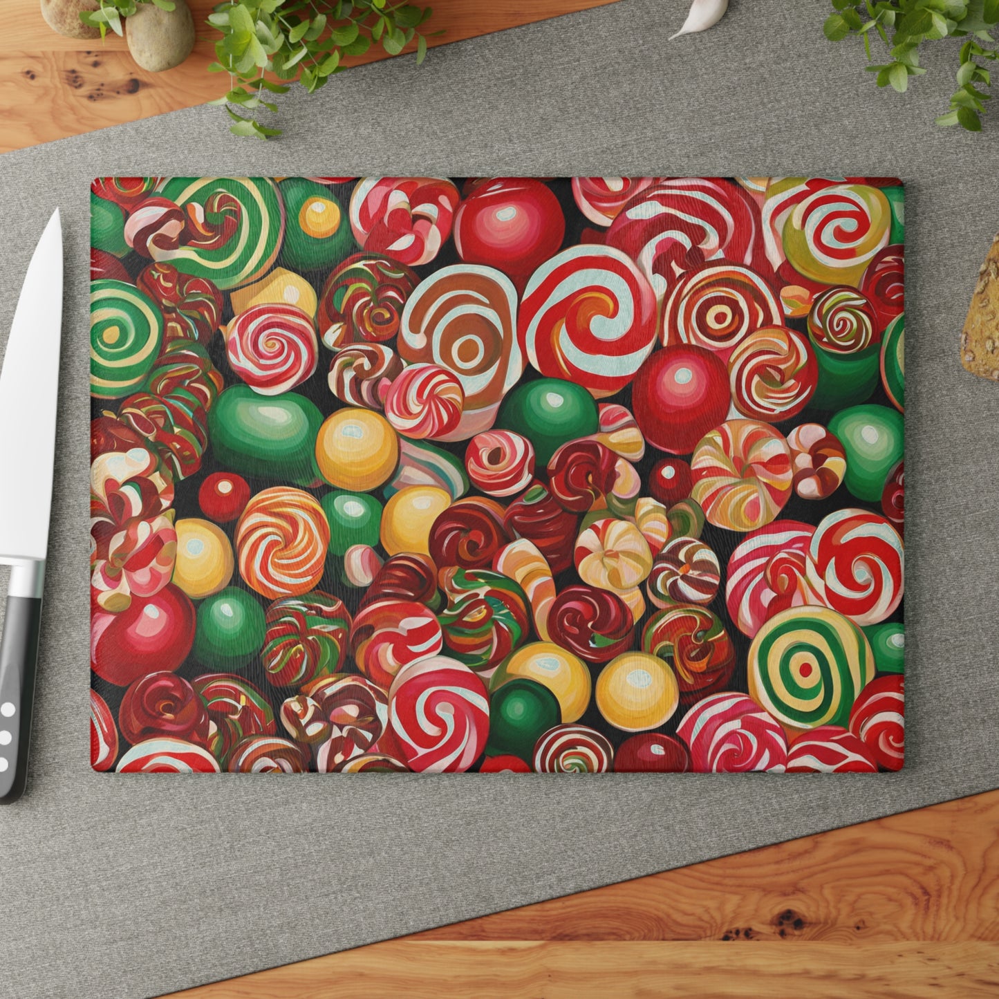 Christmas Candy Tempered Glass Cutting Board