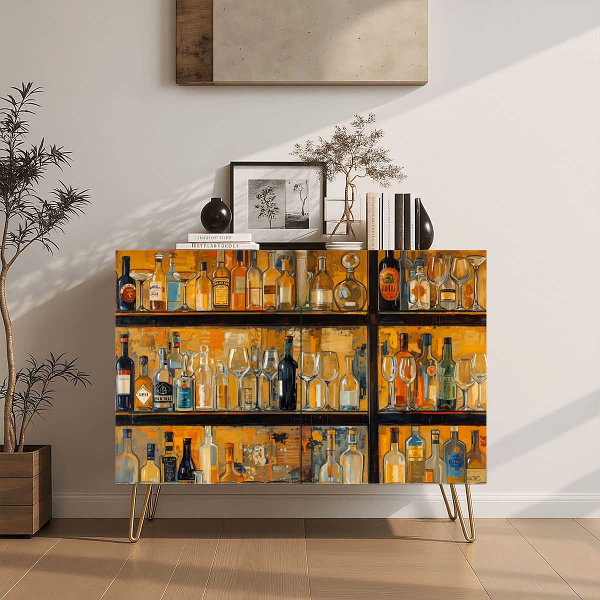 Modern Bar Art Wooden Storage Cabinet (Made in USA)