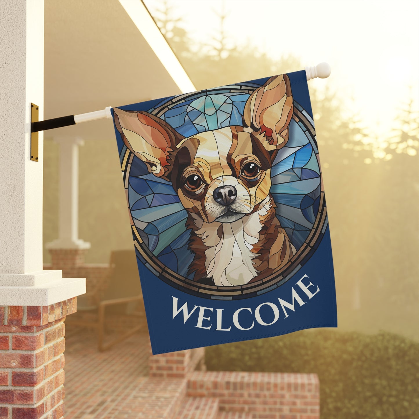 Chihuahua Welcome on Blue 2-Sided Garden & House Flag/Banner