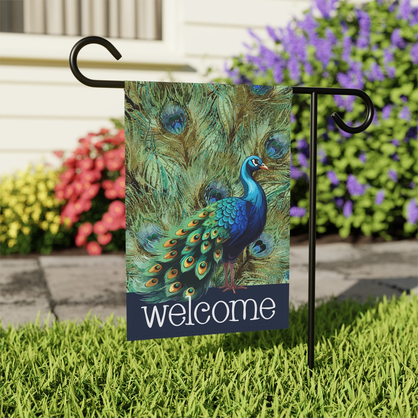 Fancy Peacock Welcome 2-Sided Garden & House Flag/Banner