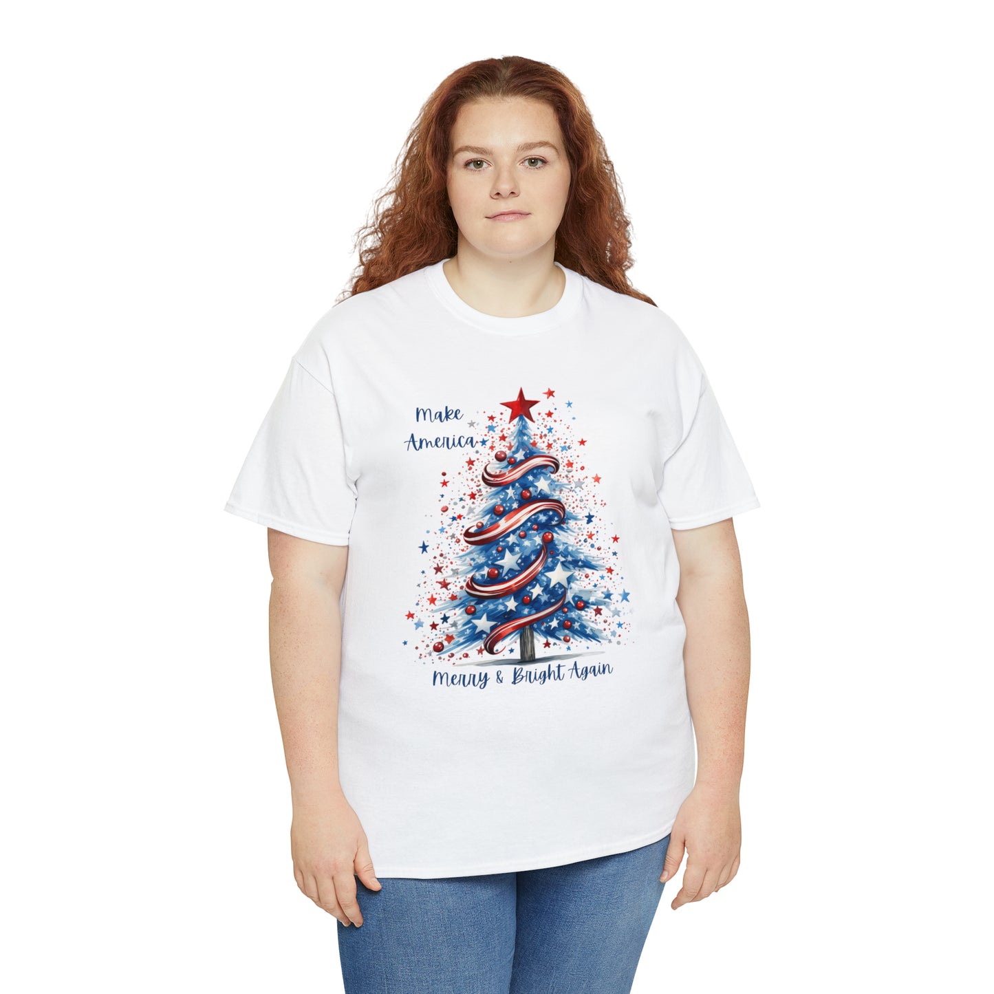 Patriotic Tree Make America Merry & Bright Again Unisex Heavy Cotton Tee