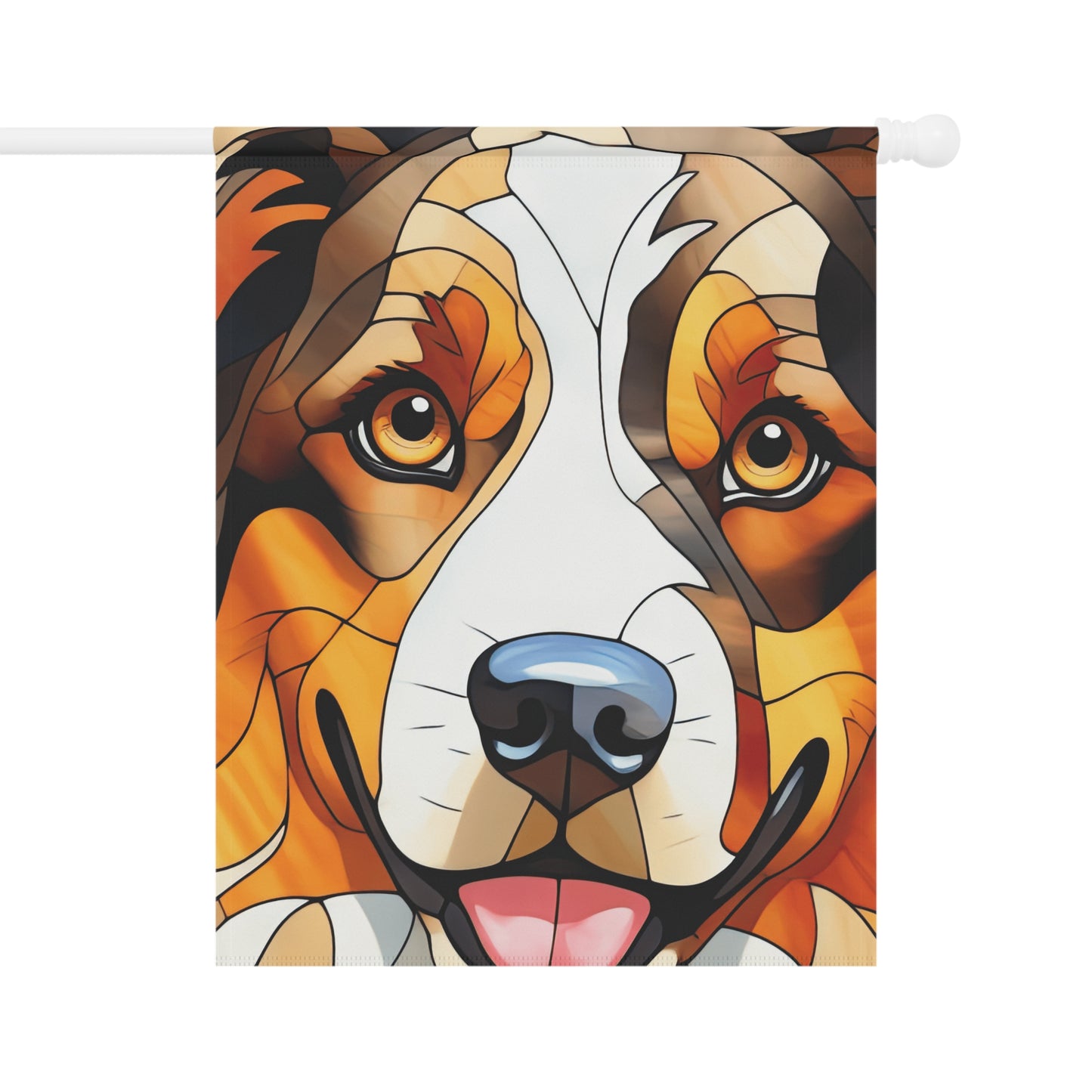 Australian Shepherd Face Stained Glass Look 2-Sided Garden & House Flag/Banner