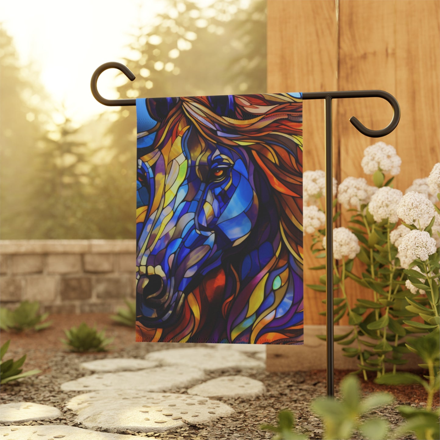 Stallion Stained Glass 2-Sided Garden & House Flag/Banner