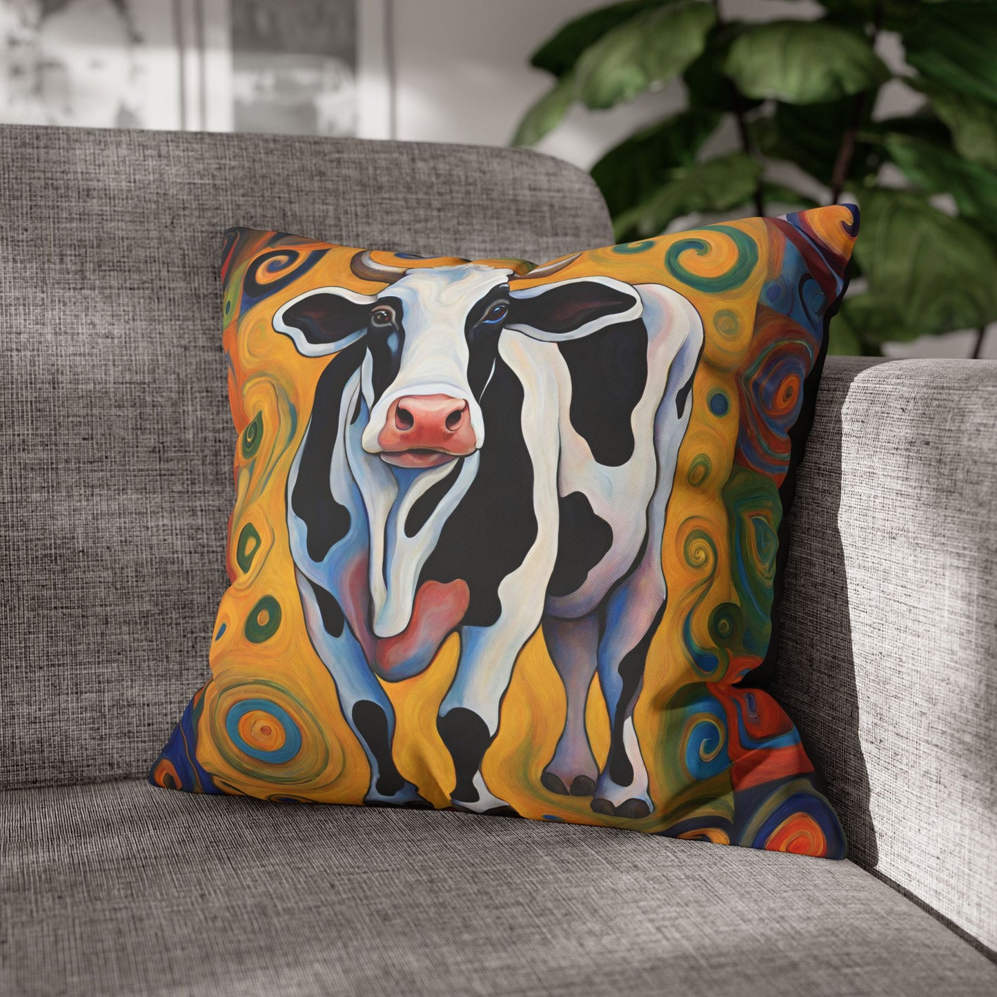 Moove It Cow Square Poly Canvas Pillowcase