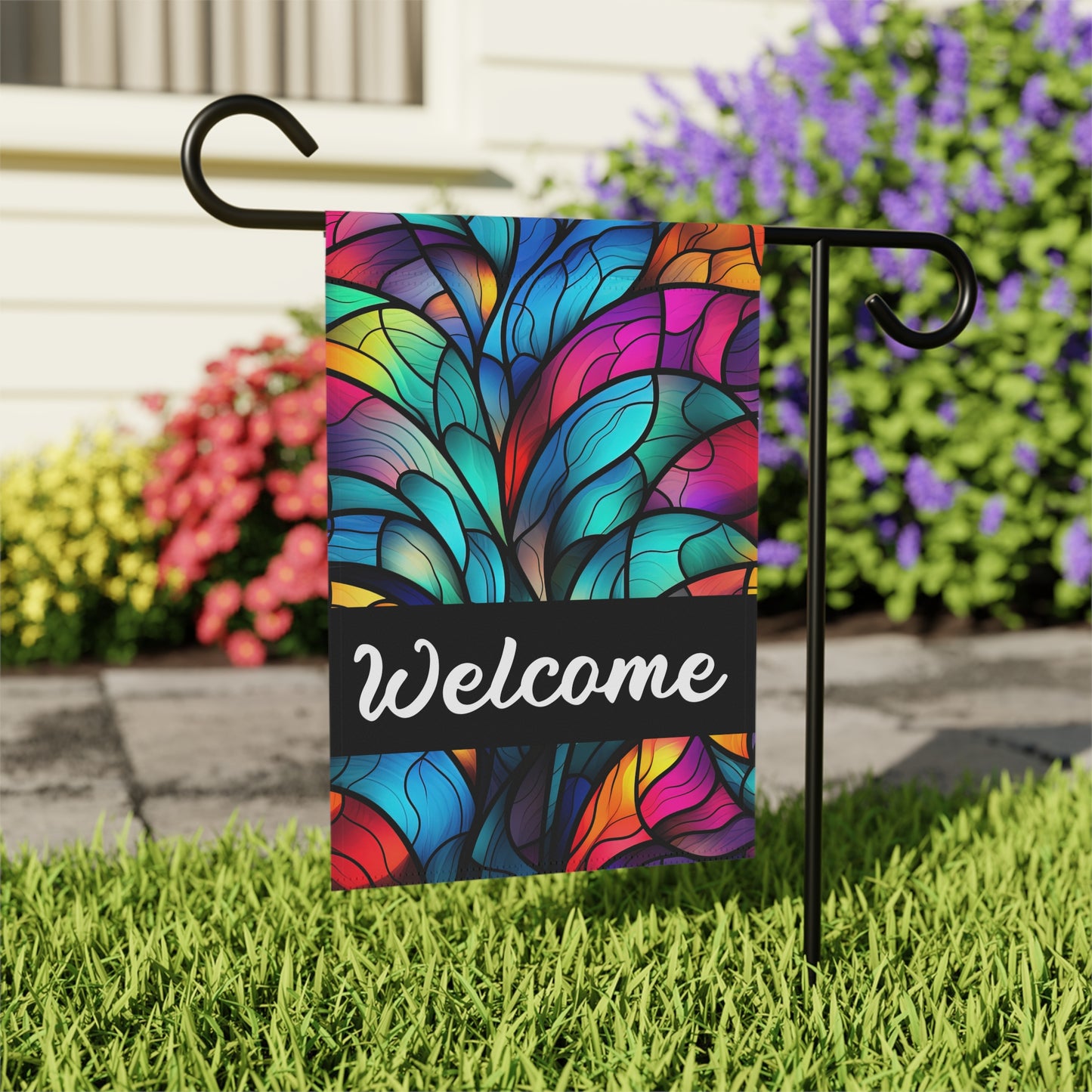 Welcome(2) Stained Glass Look 2-Sided Garden & House Banner