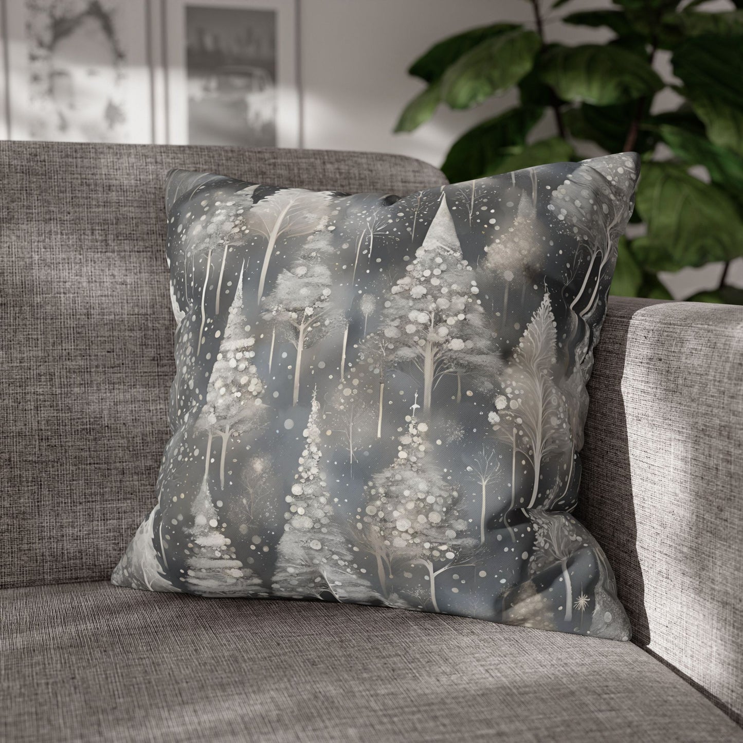 Silvery Pines Square Poly Canvas Pillowcase