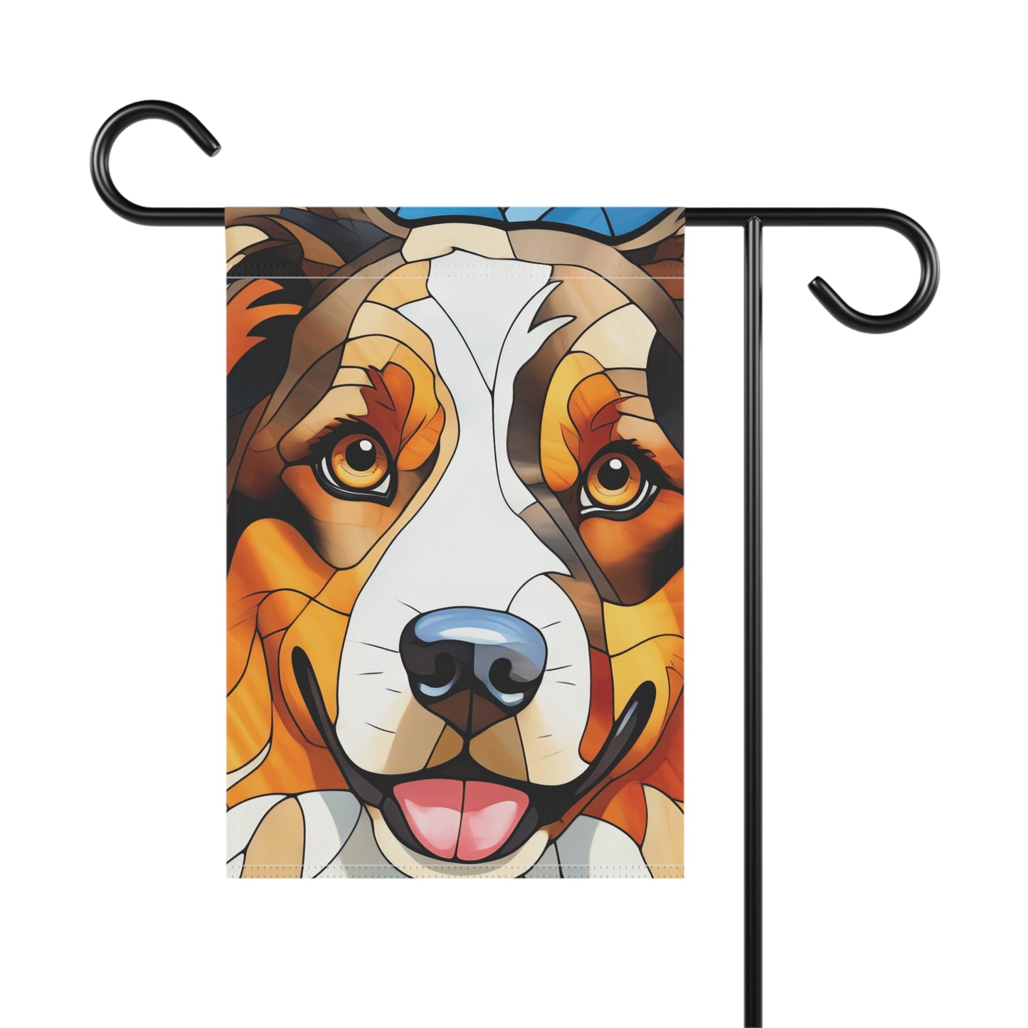 Australian Shepherd Face Stained Glass Look 2-Sided Garden & House Flag/Banner