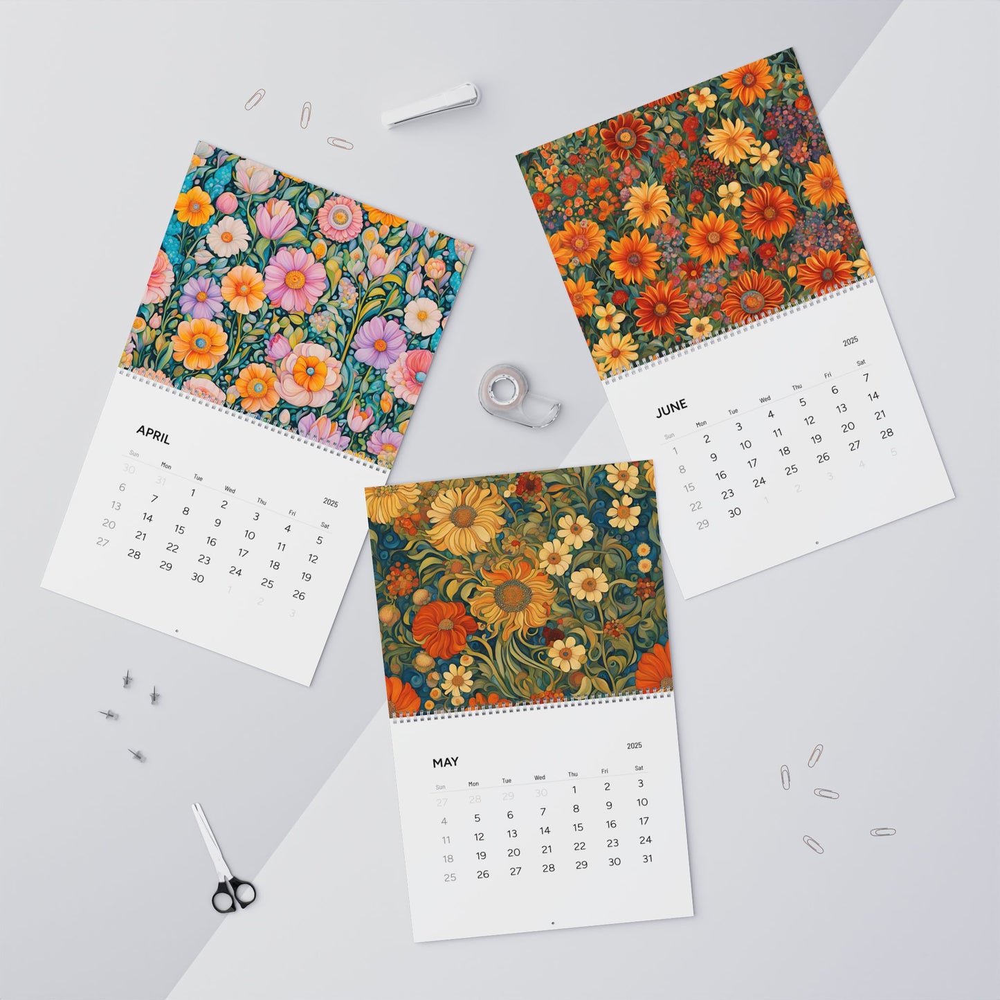 A Year of Flowers 14" x 11.5" 2025 Wall Calendar