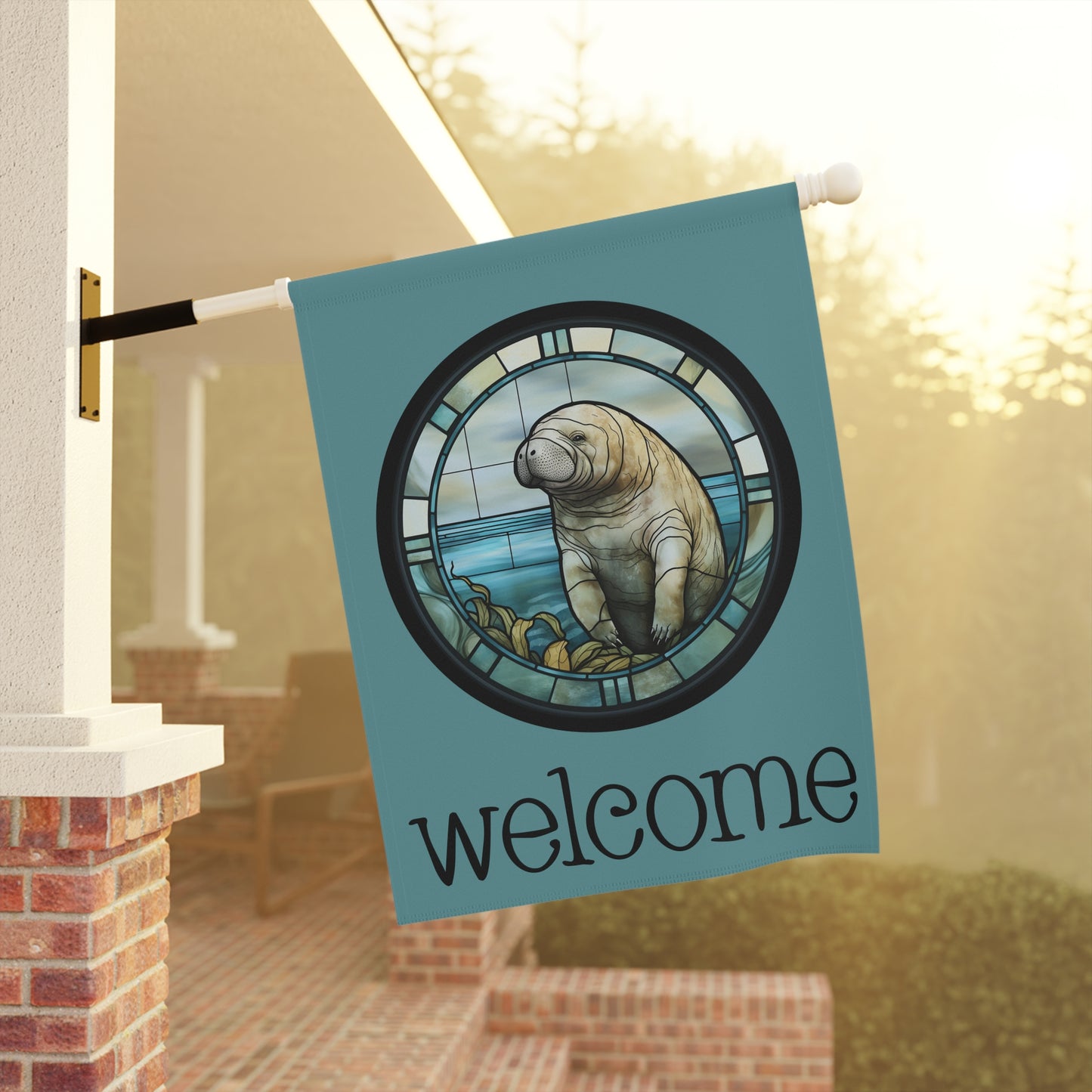 Manatee Welcome 2-sided Garden & House Flag/Banner