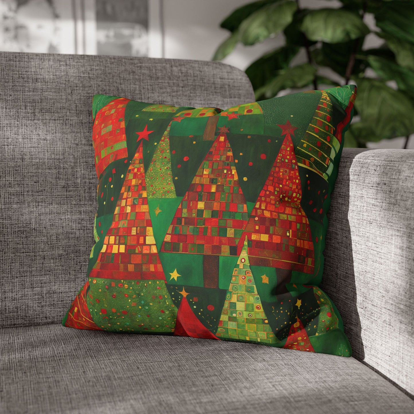 Christmas Tree Forest Square Poly Canvas Pillowcase