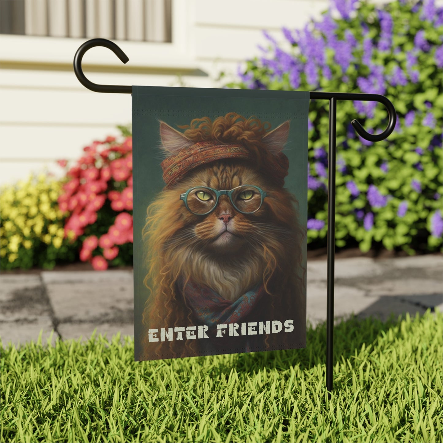 Enter Friends Bohemian Cat 2-Sided Garden & House Flag/Banner