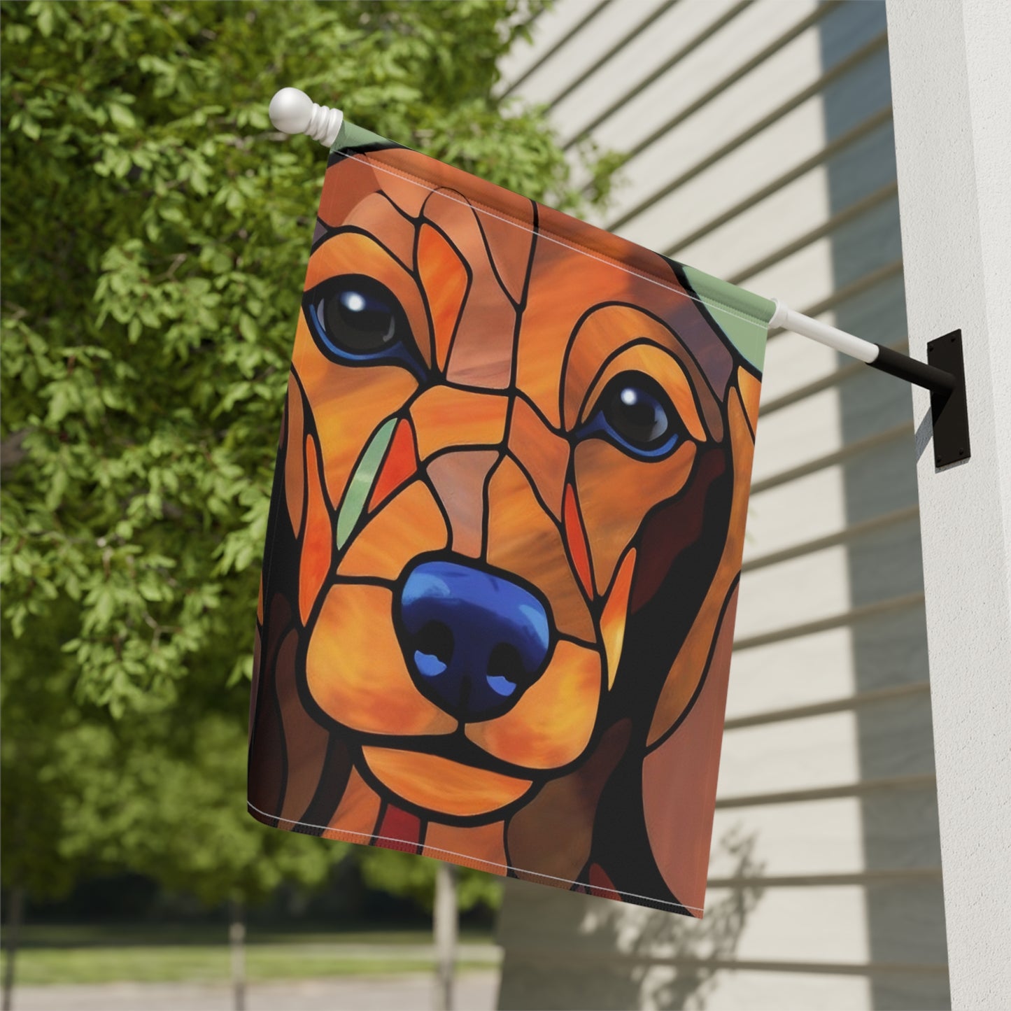 Dachshund Face Stained Glass 2-Sided Garden & House Flag/Banner