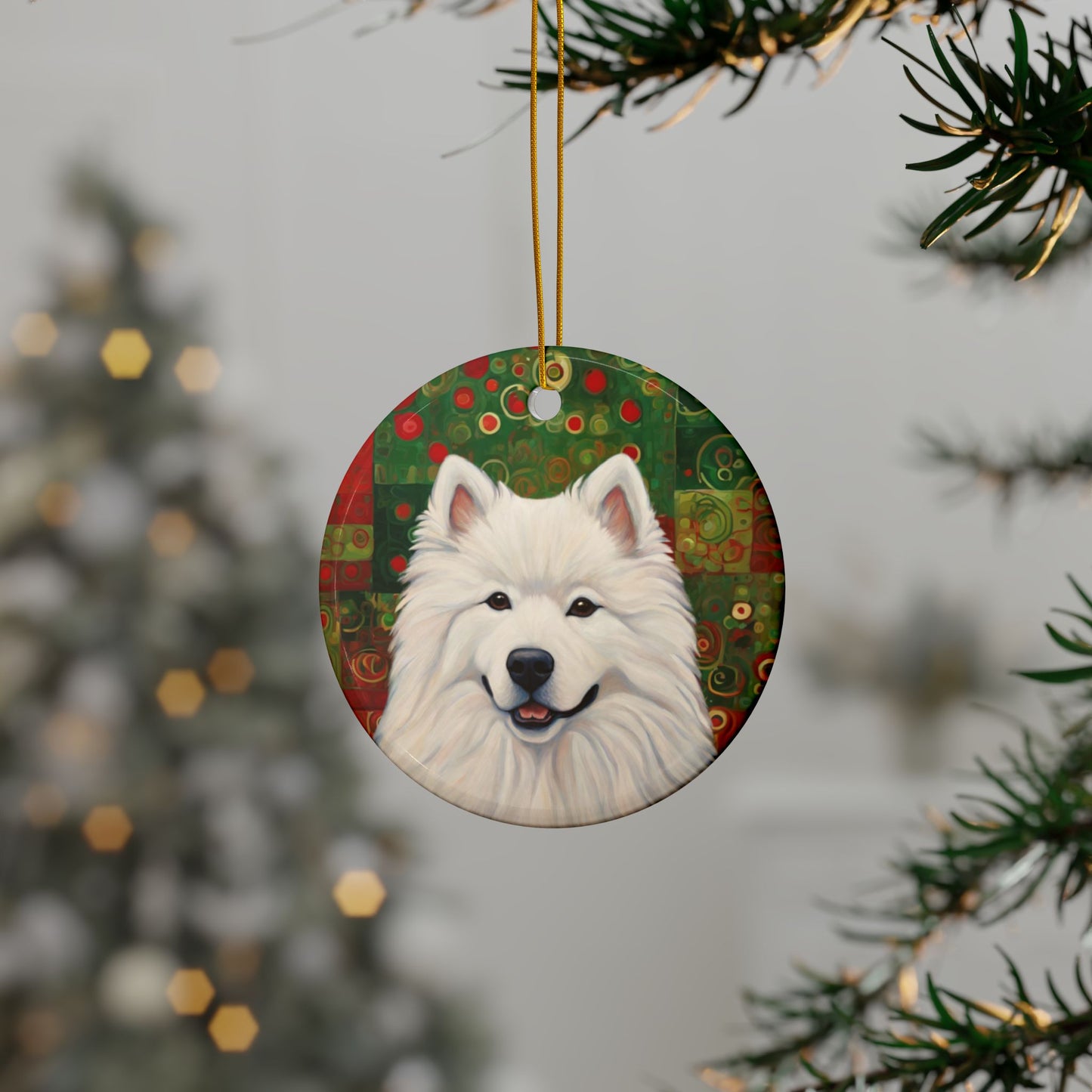 Samoyed Christmas 3" Ceramic Ornaments, 2-Side Print, (1pc, 10pcs)