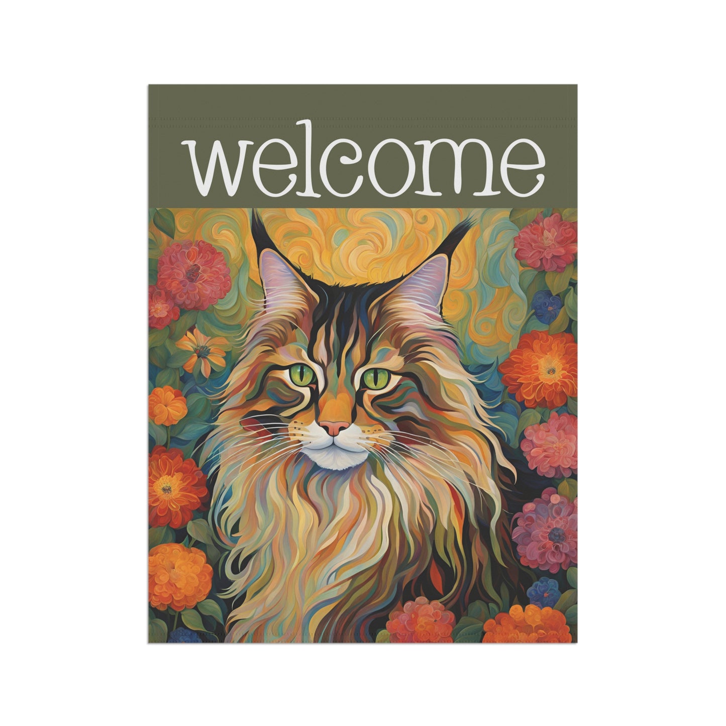 Maine Coon Cat Welcome 2-Sided Garden & House Flag/Banner