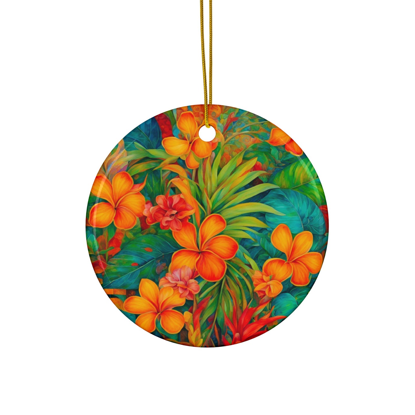 Saint Lucia Floral 3" Ceramic Ornaments, 2-Side Print, (1pc, 10pcs)