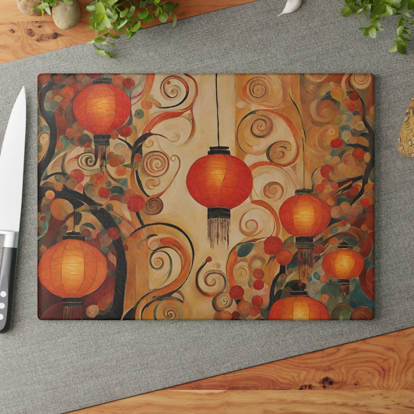 Lanterns & Swirls Tempered Glass Cutting Board