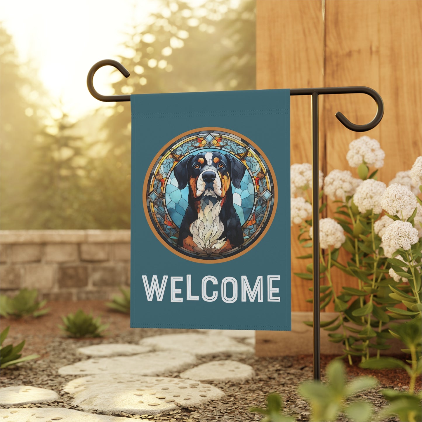 Greater Swiss Mountain Dog Welcome 2-Sided Garden & House Flag/Banner