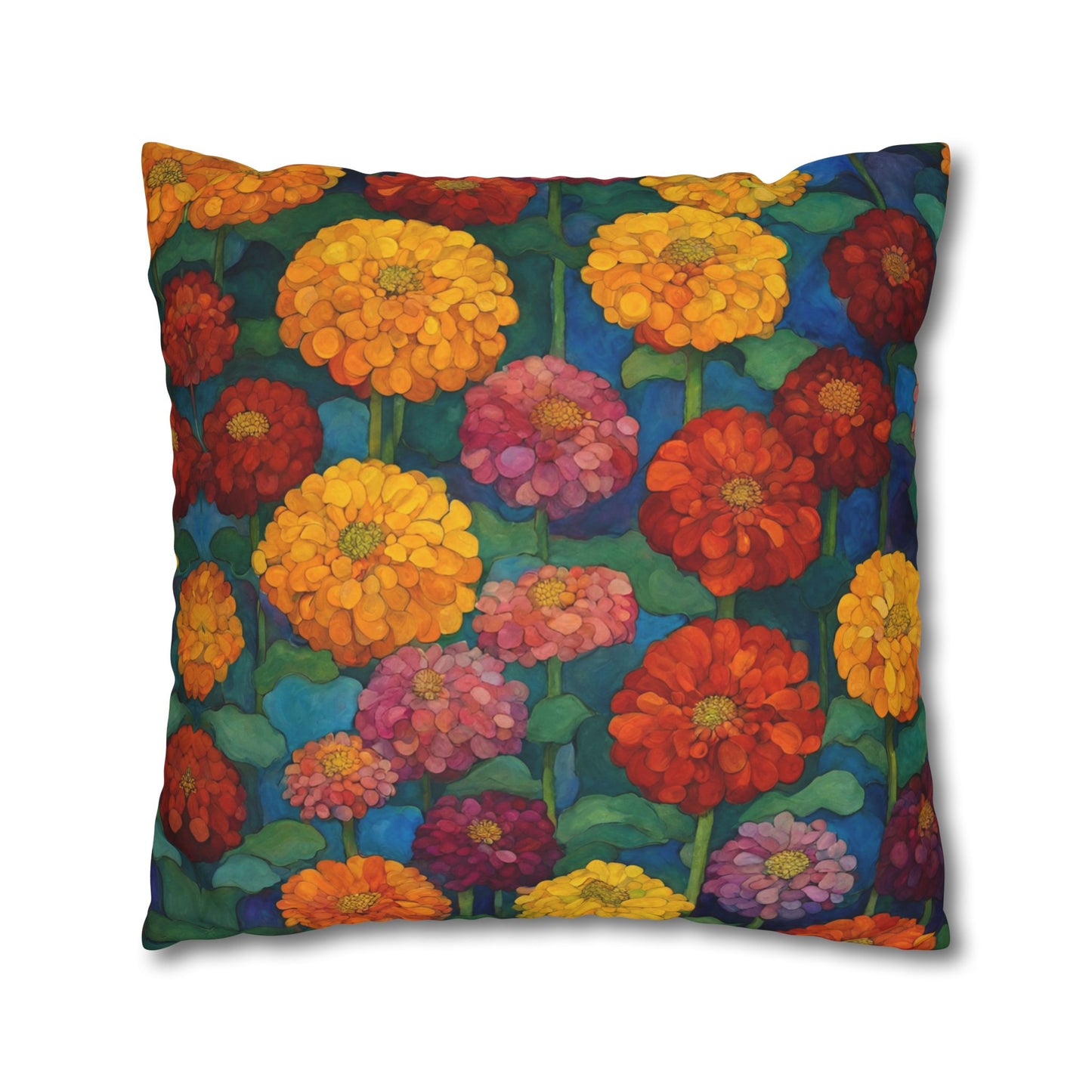 Happy Zinnias Square Poly Canvas Pillowcase