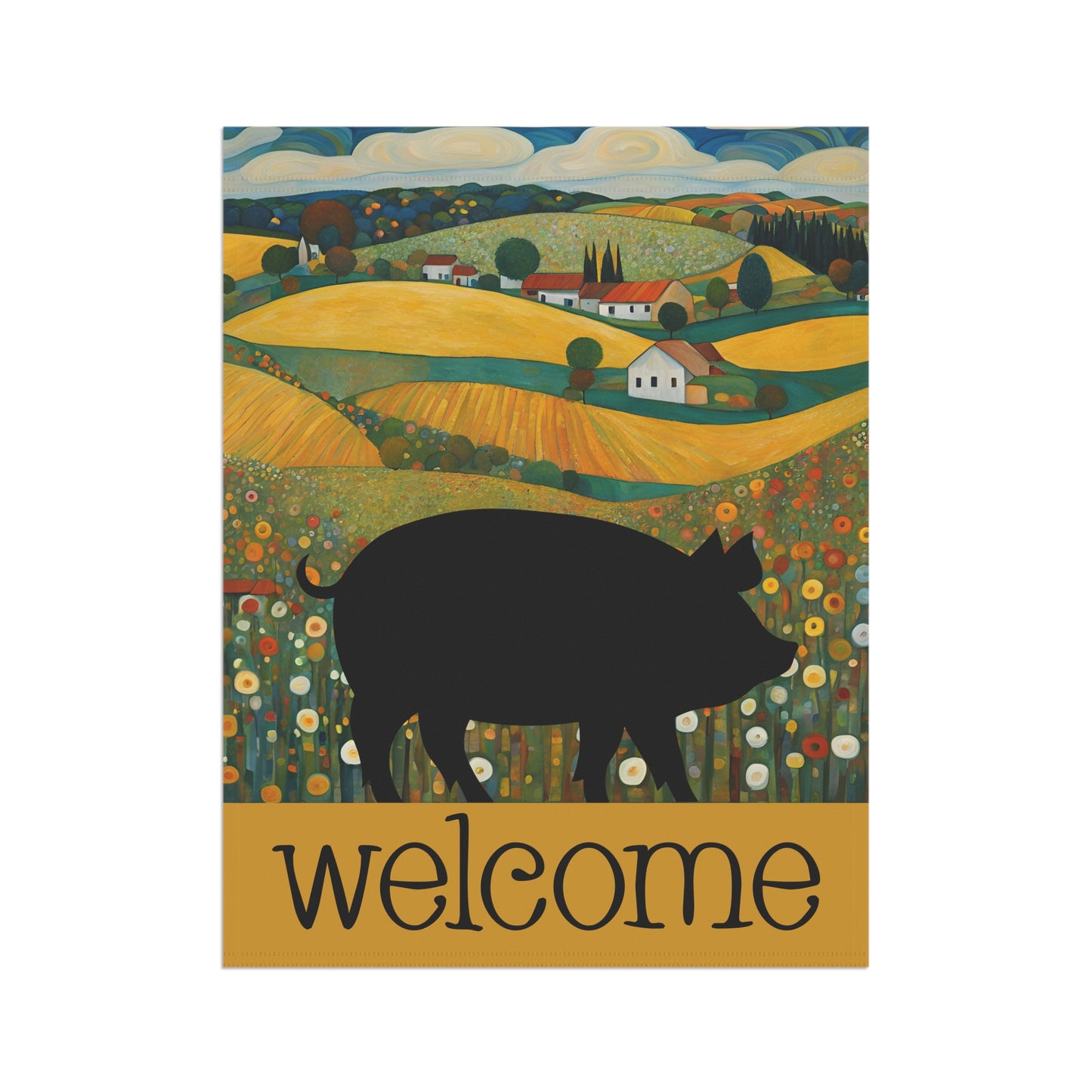 Pig Silhouette Welcome 2-Sided Garden & House Flag/Banner