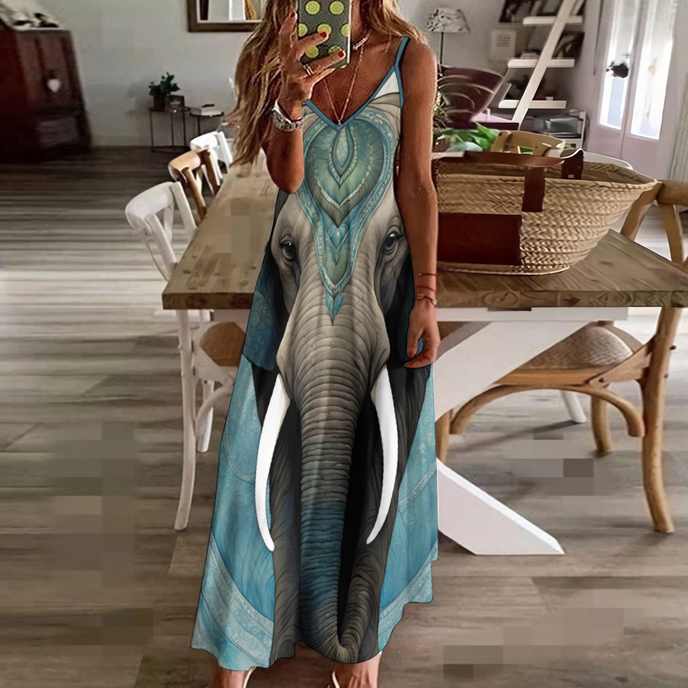 Elephant Charm Women's Summer Fashion Maxi Slip Dress