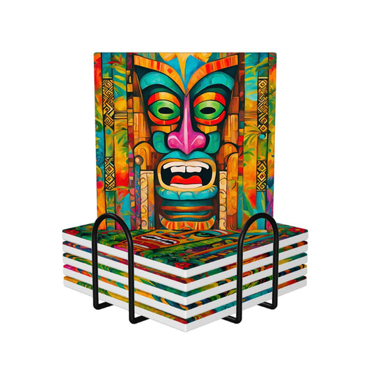 Tiki Fun Square Ceramic Coasters Set of 6