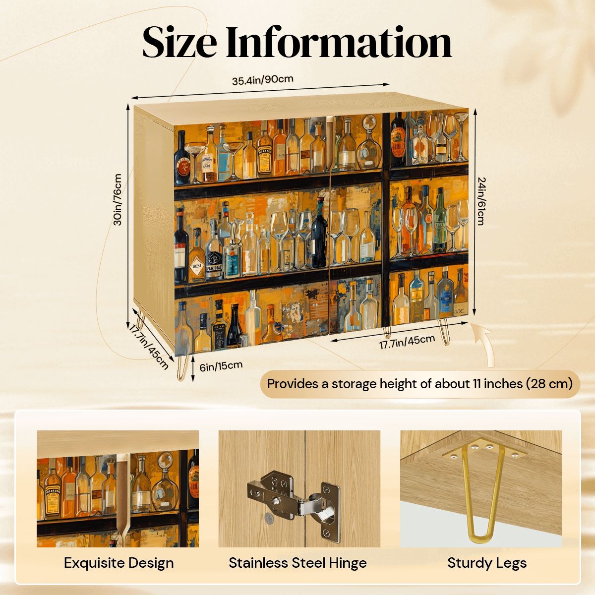 Modern Bar Art Wooden Storage Cabinet (Made in USA)