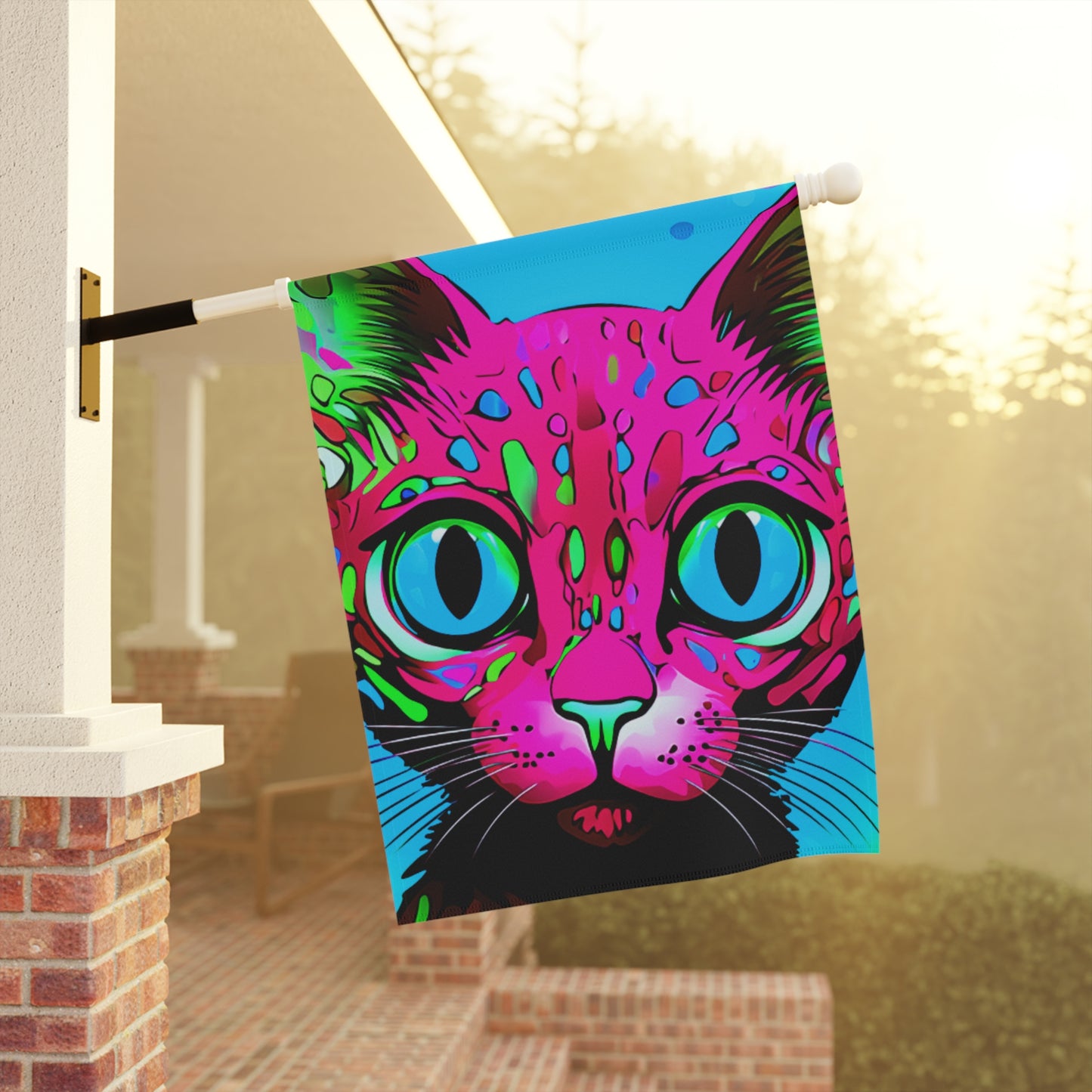 Neon Cat Face Maximalist 2-Sided Garden & House Flag/Banner