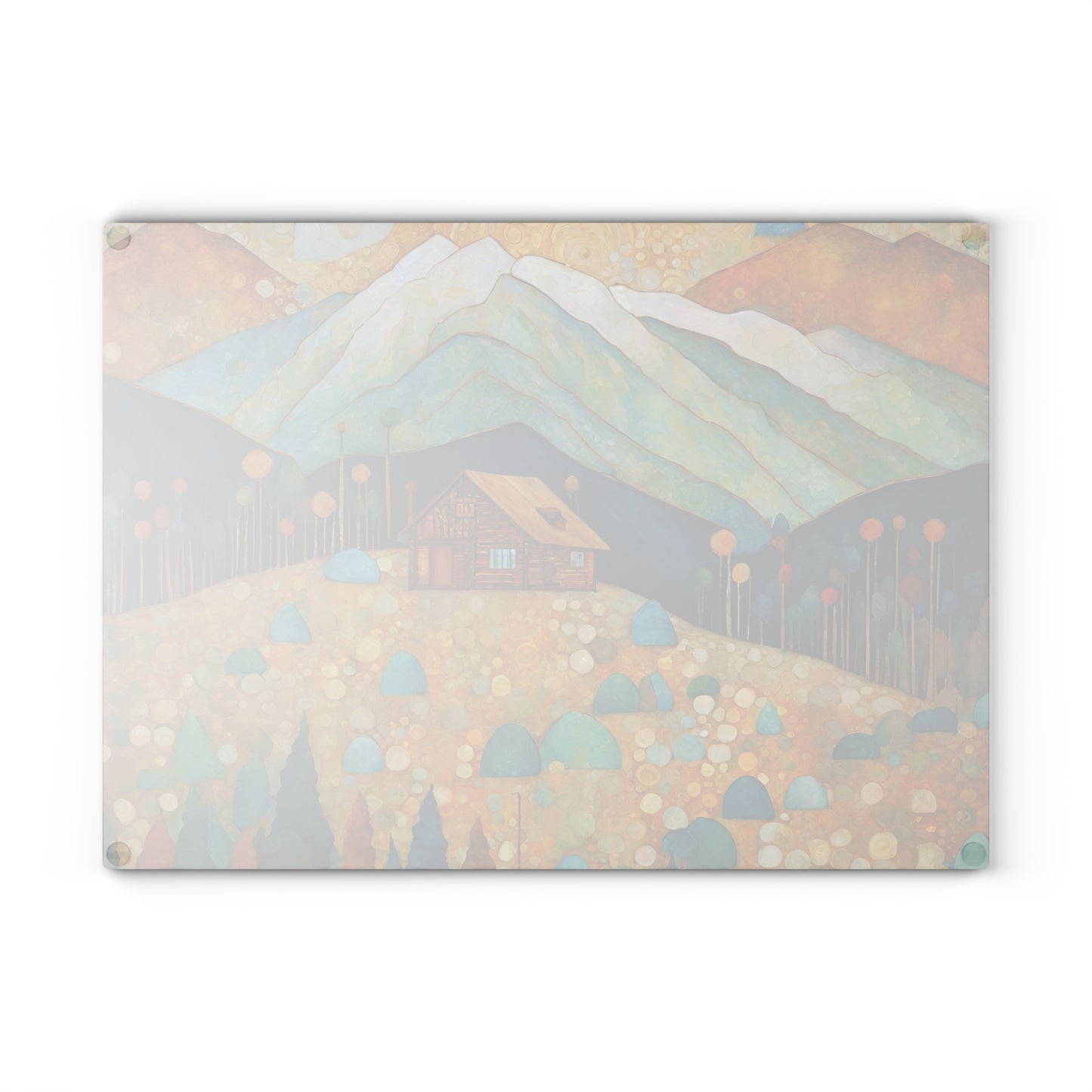 Lone Cabin in the Mountains Tempered Glass Cutting Board