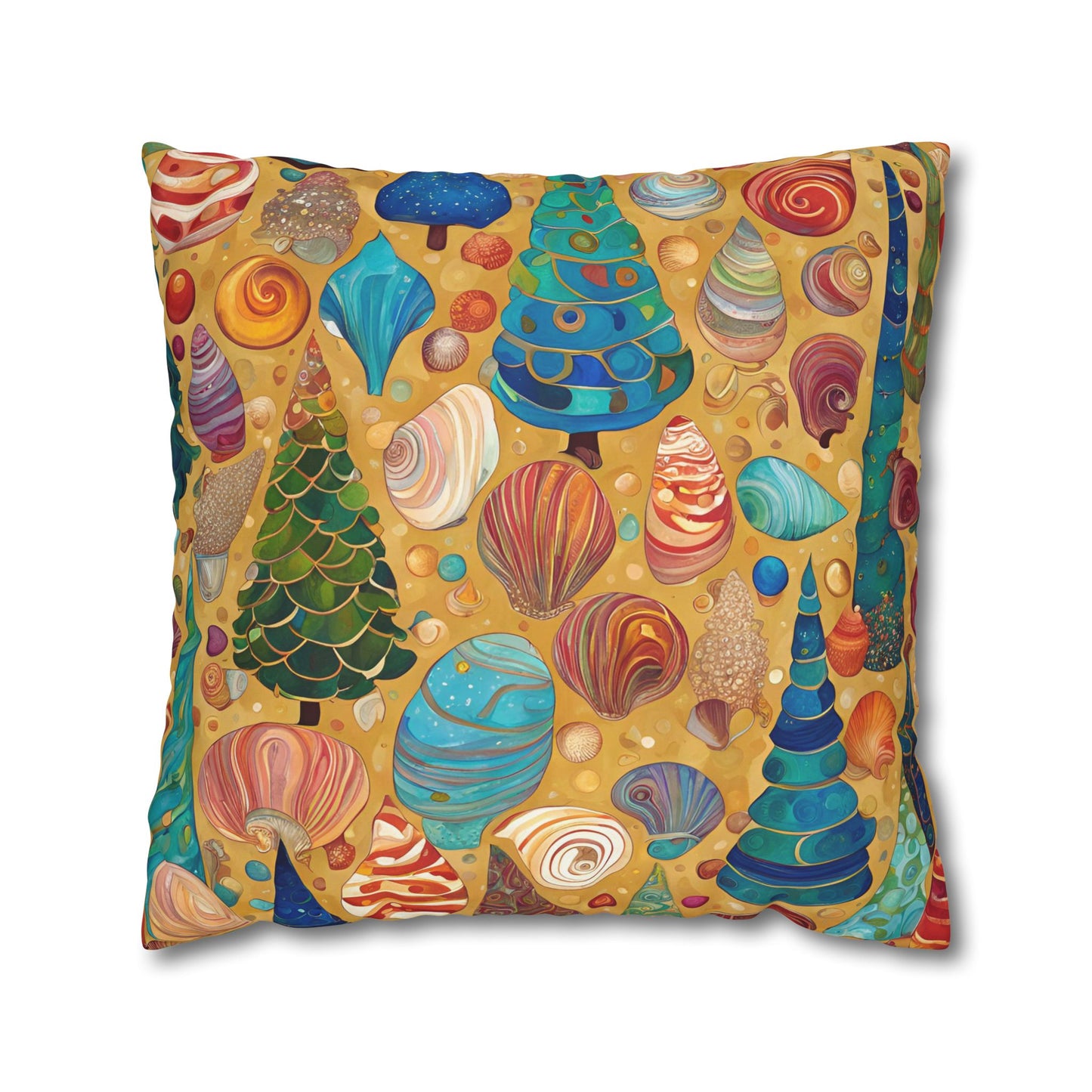 Christmas Seashells Square Poly Canvas Pillowcase