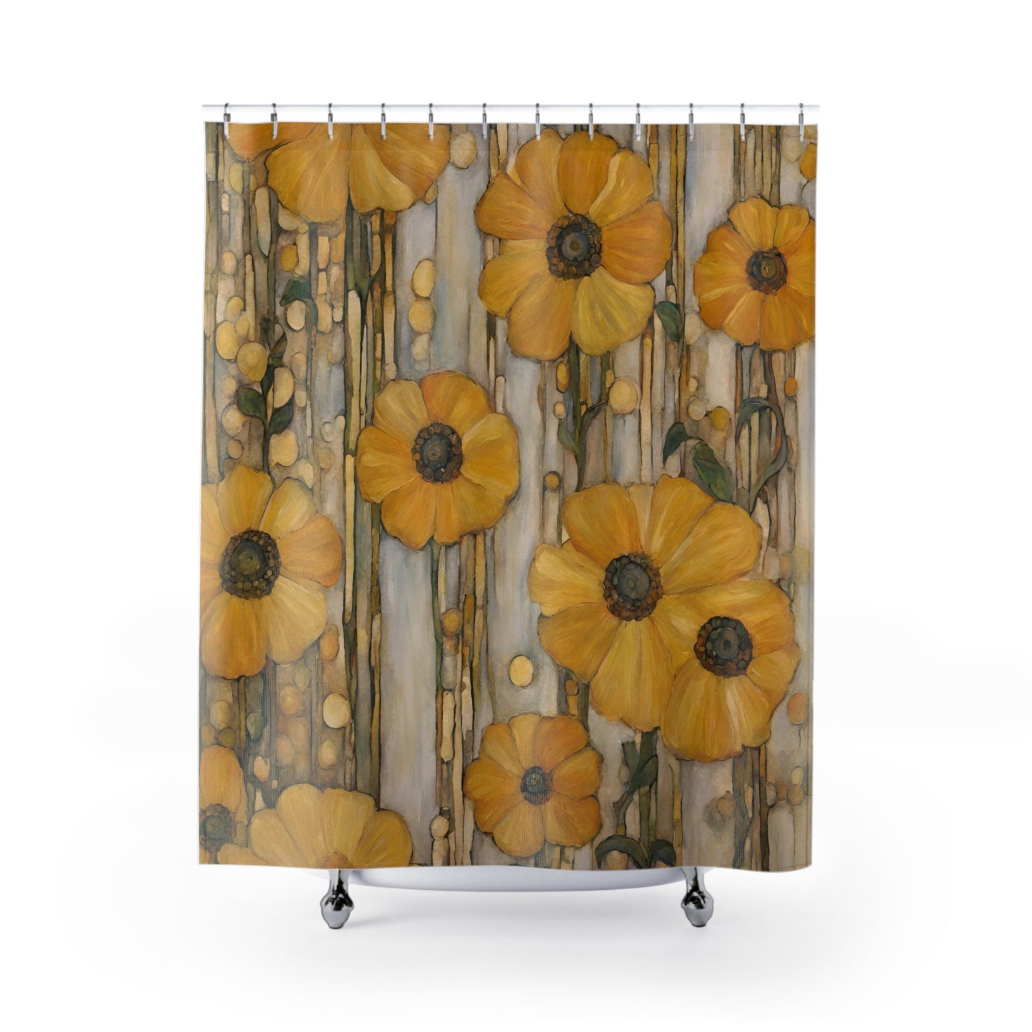 Yellow Flowers Polyester Shower Curtain