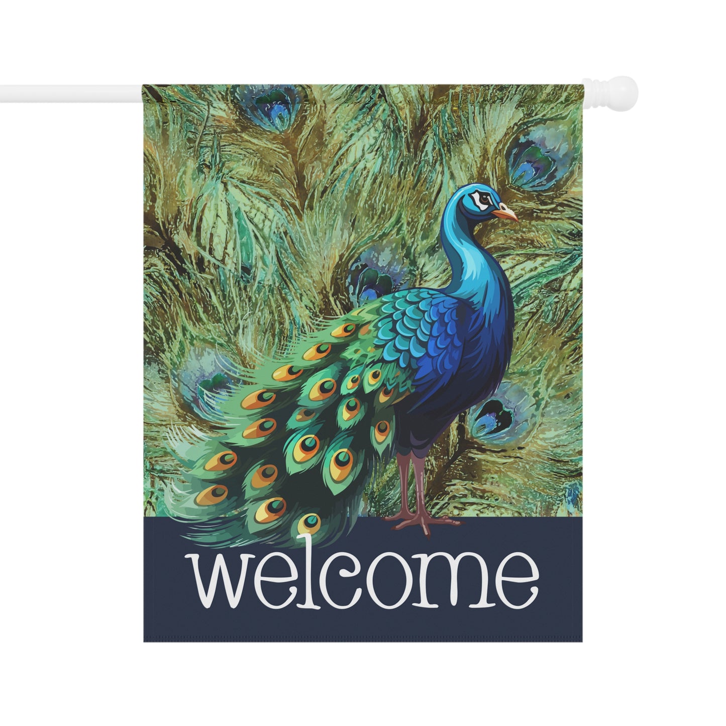 Fancy Peacock Welcome 2-Sided Garden & House Flag/Banner