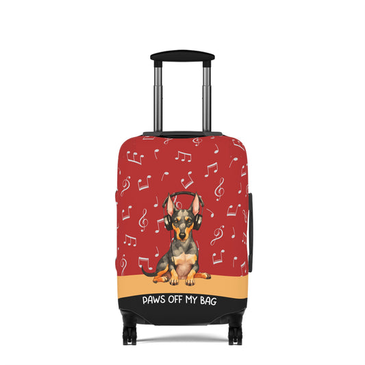 Doberman Pinscher in Headphones Paws Off My Bag Luggage Cover